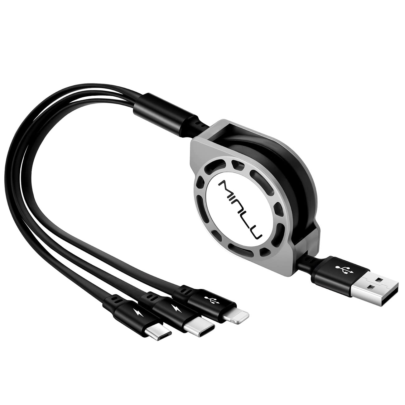 3-in-1 Retractable Fast Charging Cable [3A 1.2m] - Multi Charger with Lightning/Type-C/Micro USB for iPhone 14/13/12/11, iPad, Android, Galaxy, Huawei, LG, Sony, Kindle - Perfect for Travel, Office & Home Charging