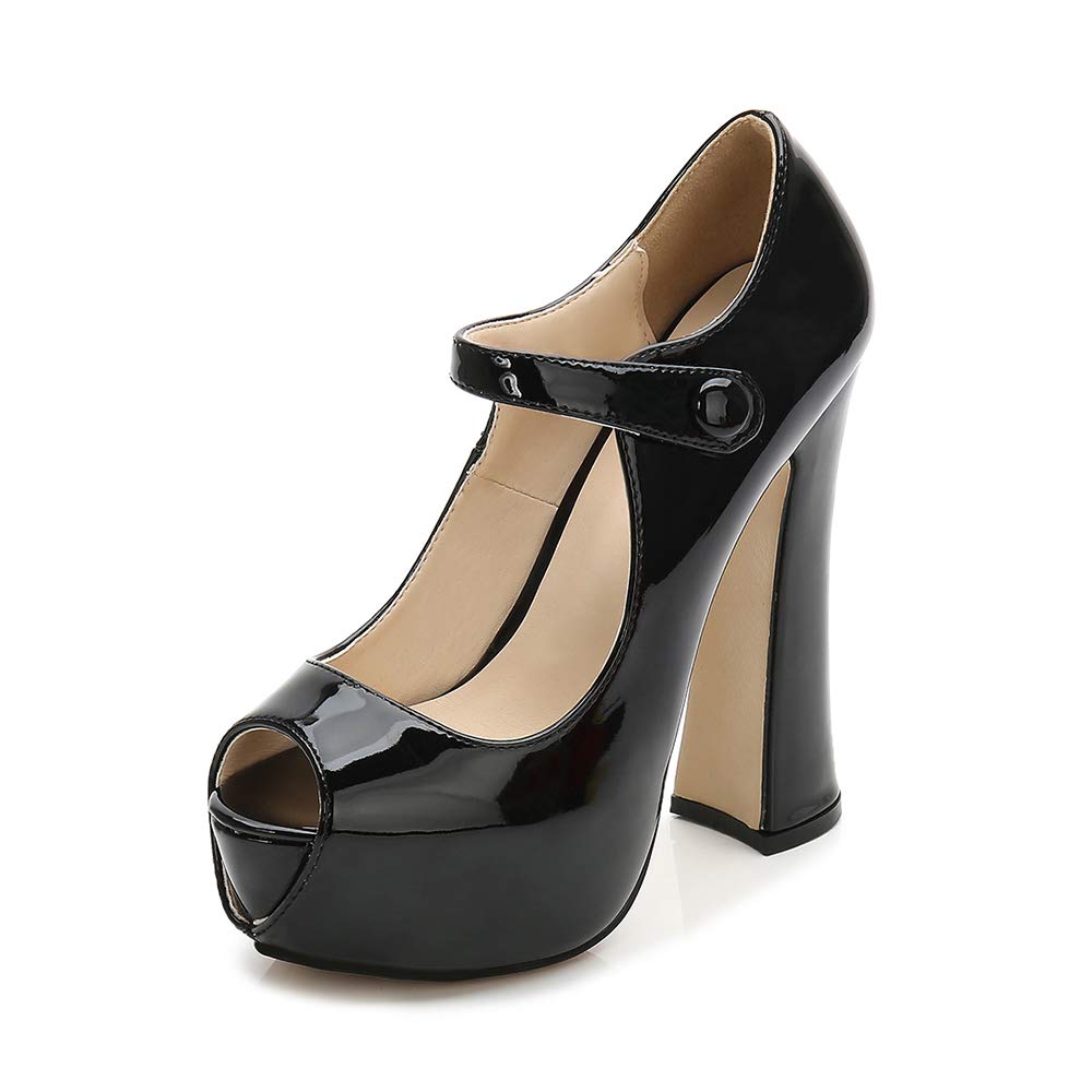 OCHENTA Women's Peep Toe Platform High Heel Pumps with Ankle Strap - Chunky Heels for Party, Wedding, Night Out & Everyday Wear - Comfortable Dress Shoes for Women