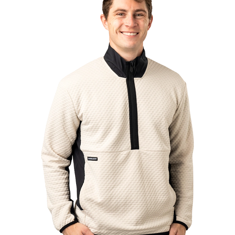 Bauer FLC Textured 1/2 Zip Senior Beige Pullover - Warm & Comfortable Golf & Casual Wear for Men
