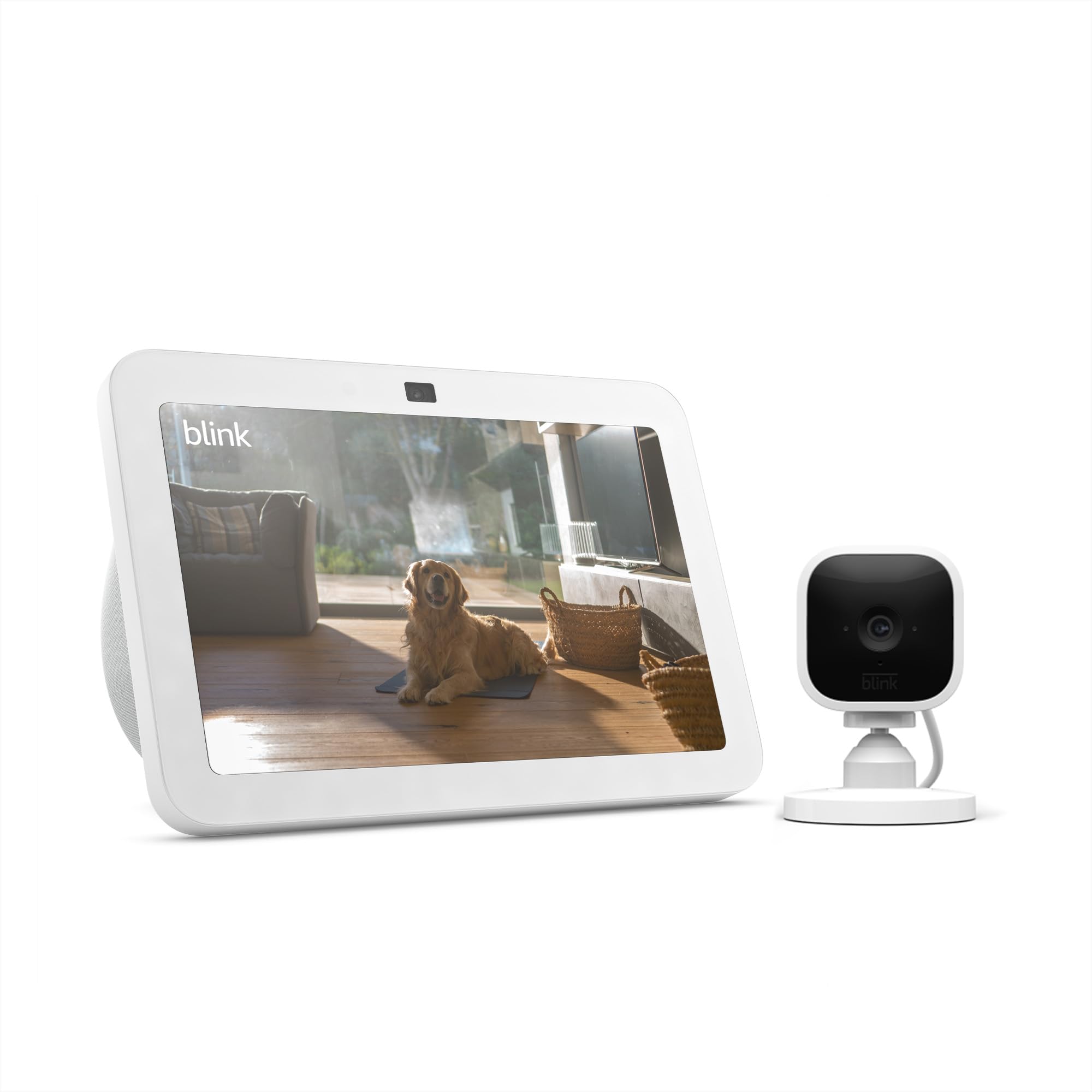 Echo Show 8 (3rd Gen, 2023) Smart Display with Blink Mini Security Camera - Glacier White | HD Screen, Alexa Voice Control, Video Calls, Home Security Monitoring for Kitchen, Living Room & Bedroom