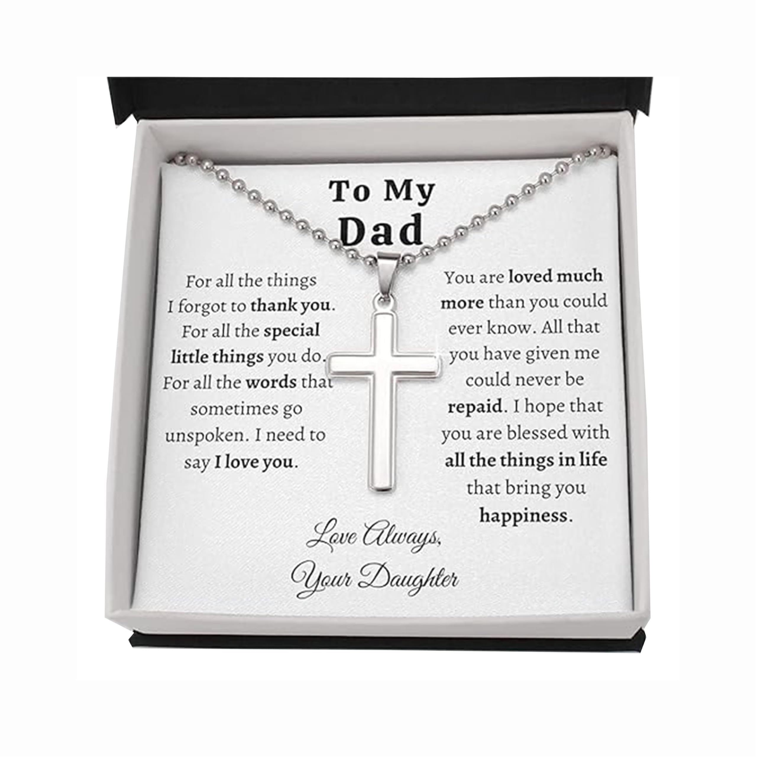 Personalized Cross Necklace for Dad - Handmade Father's Day Gift from Daughter | Custom Engraved Jewelry for Birthday & Appreciation