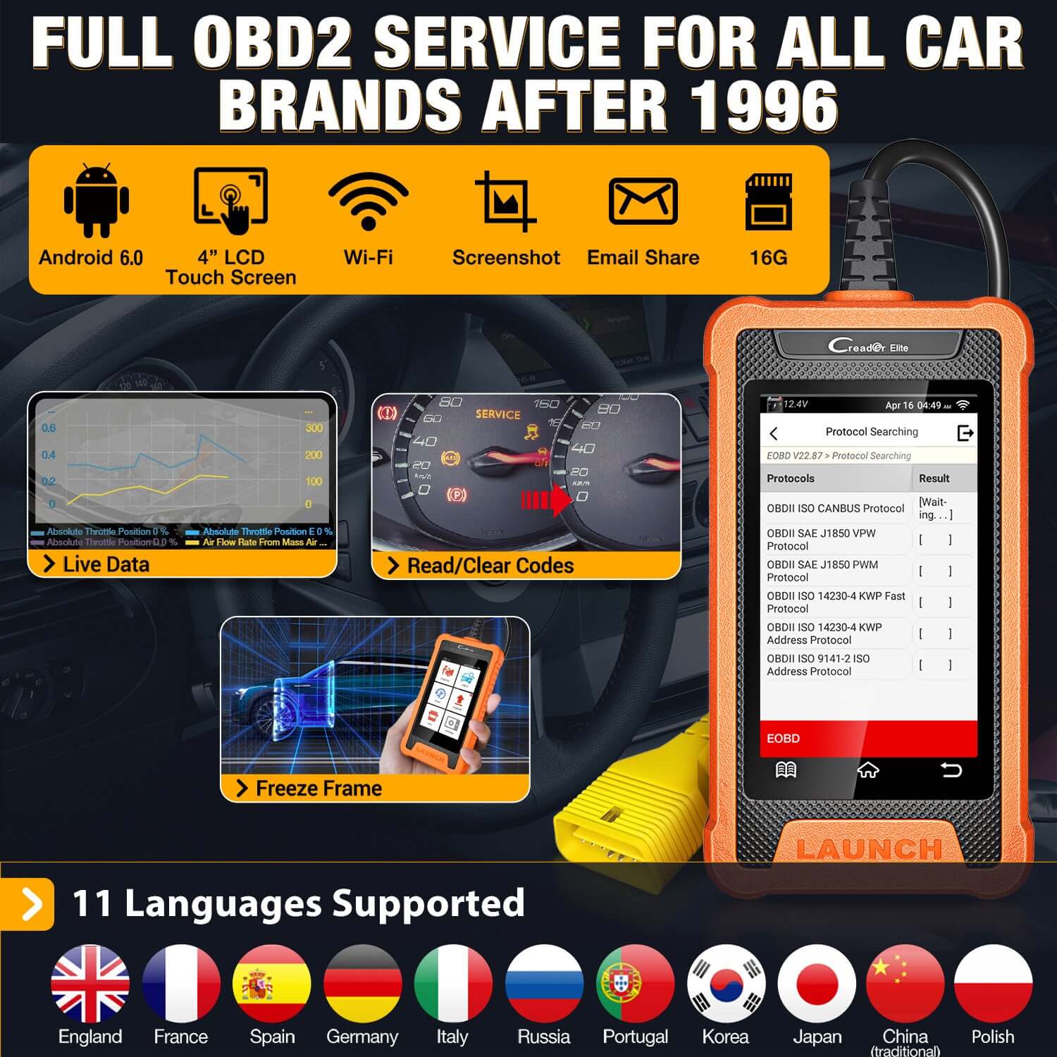 LAUNCH® Creader Elite OBD2 Scanner - Professional Diagnostic Tool for BMW, Audi, VW, Benz, GM, Chrysler, Honda, Ford, Land Rover, Nissan, Toyota - Perfect for Car Repair Shops & DIY Auto Maintenance