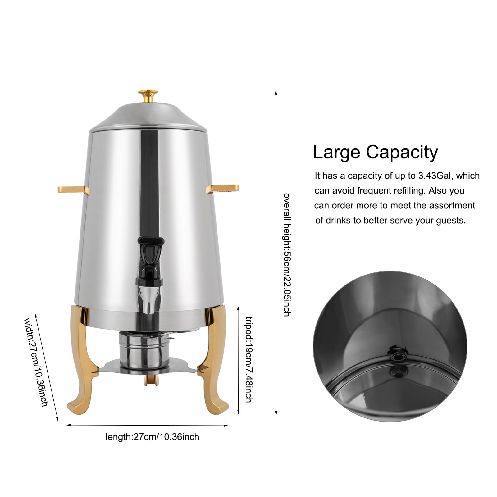 YIYIBYUS 3.5 Gallon Stainless Steel Hot Beverage Dispenser - Commercial Coffee Tea Water Juice Urn for Parties, Events, Buffets & Catering - Perfect for Weddings, Office Meetings & Holiday Gatherings