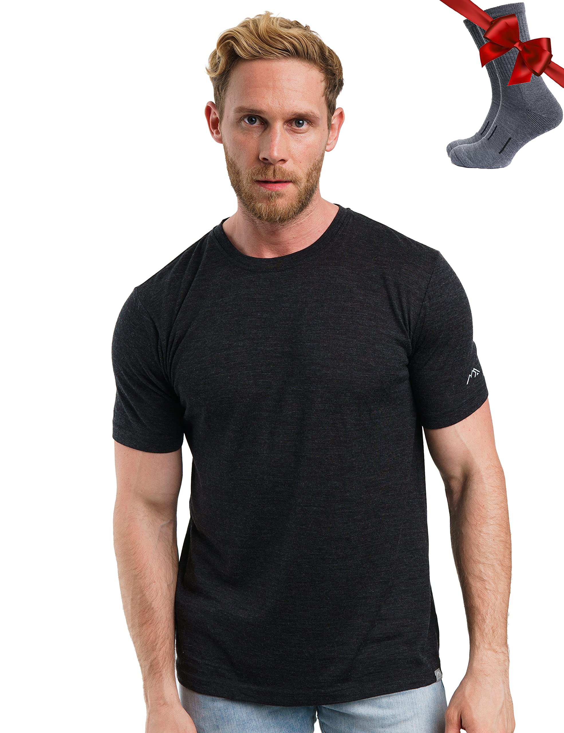 Premium 100% Organic Merino Wool T-Shirt for Men - Ultra Soft Lightweight Base Layer & Hiking Socks Set - Perfect for Outdoor Adventures, Travel & Everyday Comfort