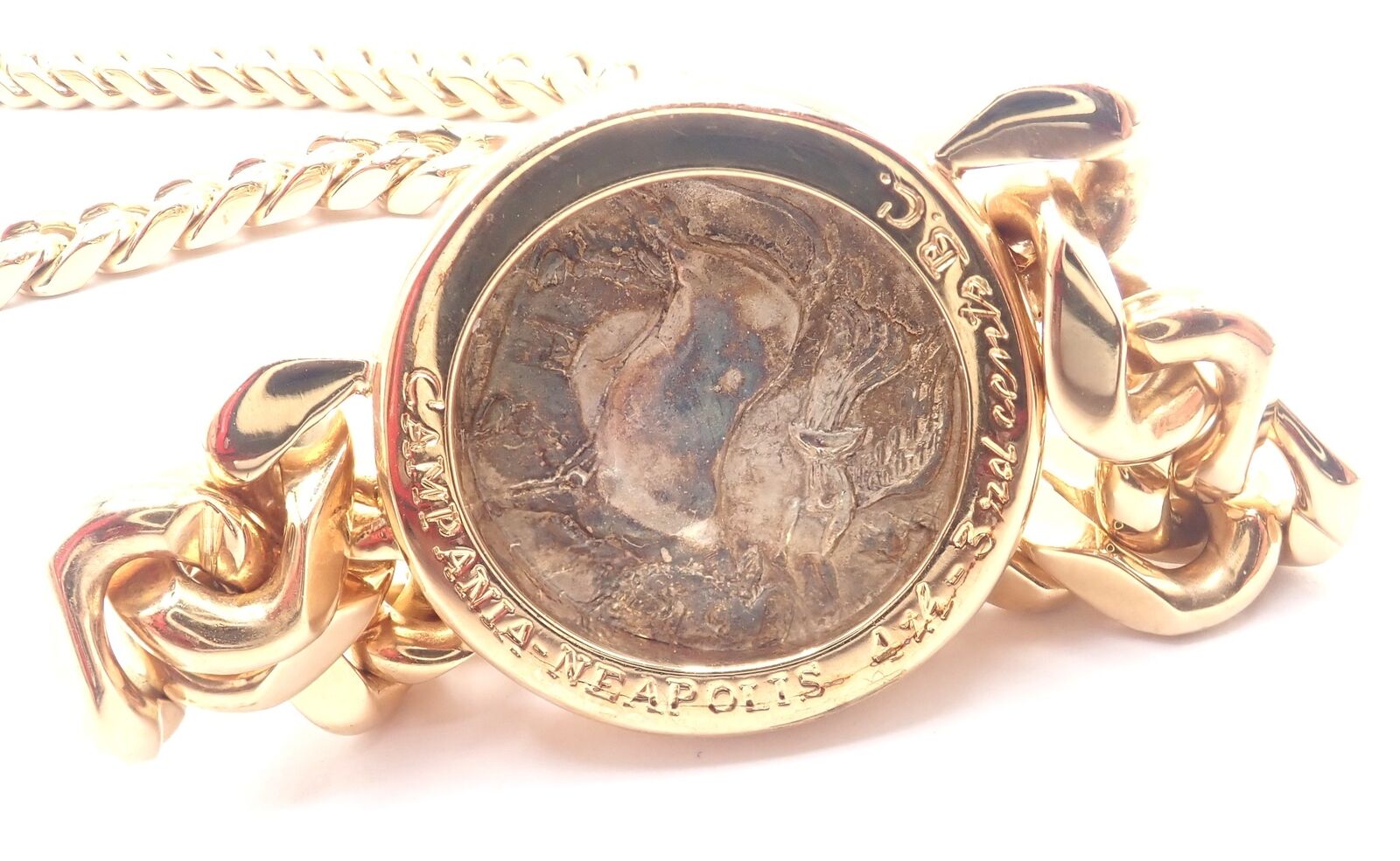 Authentic Bvlgari 18K Yellow Gold Monete Coin Link Necklace - Vintage Luxury Jewelry for Women - Perfect for Special Occasions & Gift Giving