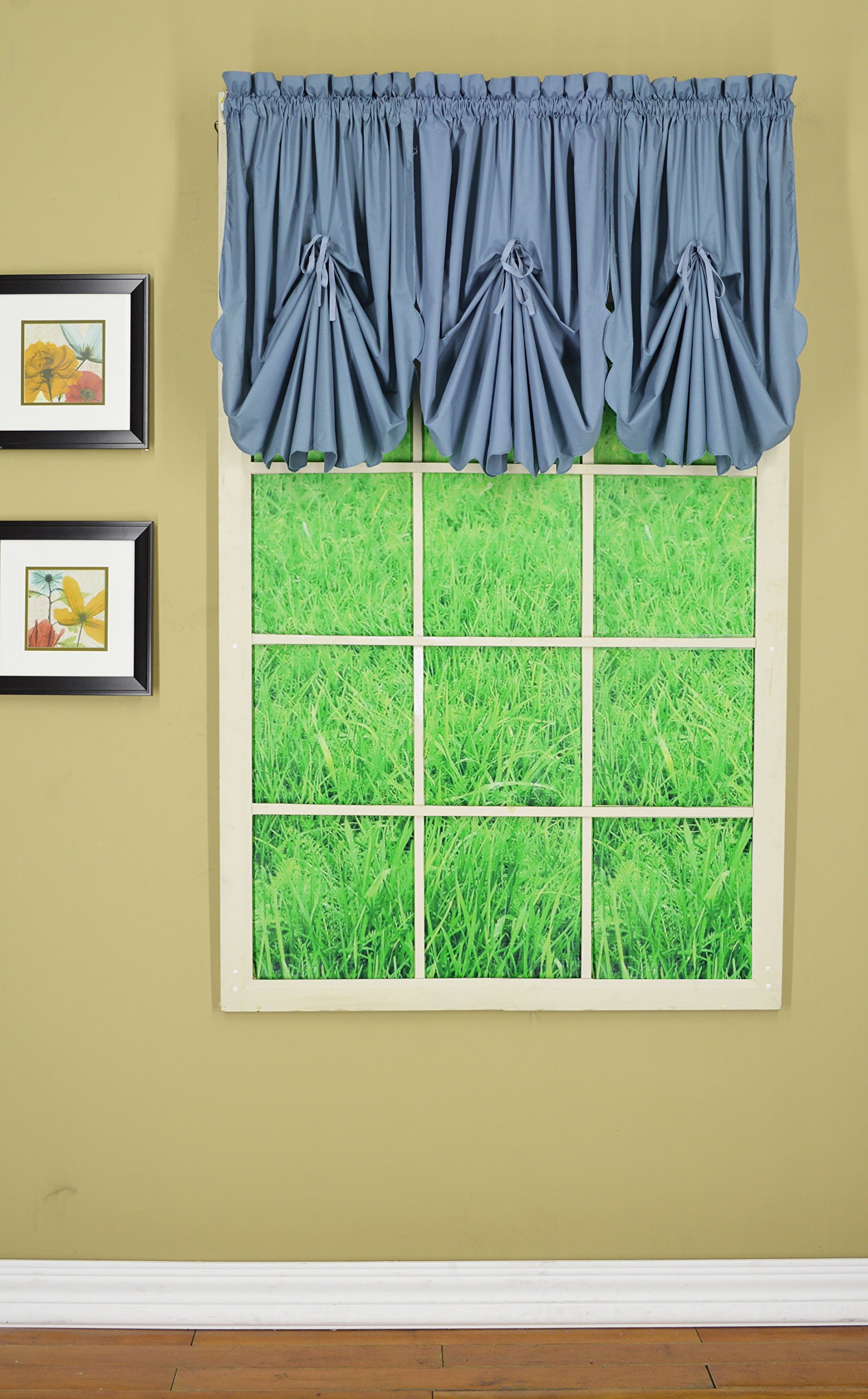 Orleans Scallop Curtain with Blue Fan Insert - 30
