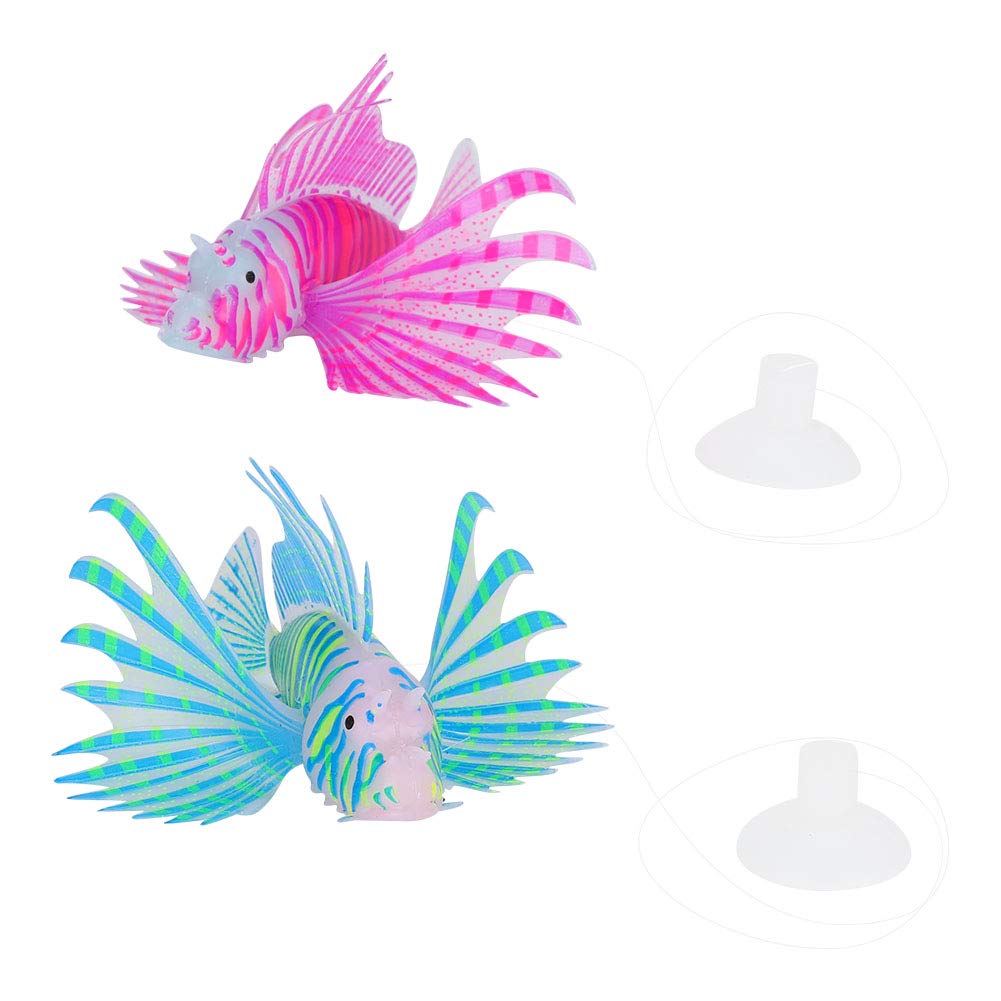 SOONHUA 2Pcs Lionfish Aquarium Decor - Realistic Fish Tank Landscape Ornament with Suction Cups, Non-Toxic & Odorless - Perfect for Saltwater & Freshwater Tanks, Home & Office Aquascaping