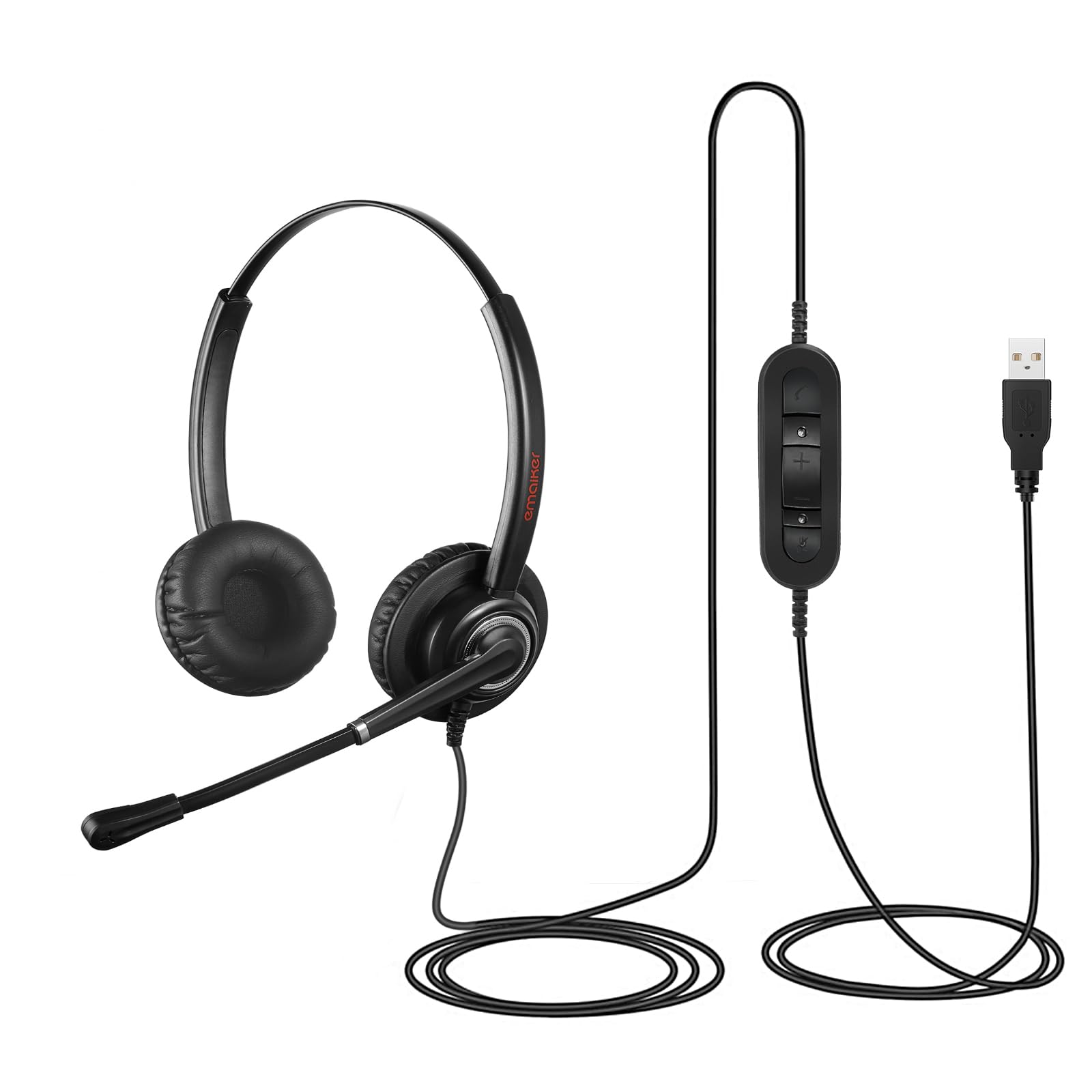 Emaiker USB Headset with Noise Cancelling Microphone - Comfortable Office Headphones for PC, Mac, Laptop - Perfect for Call Center, Skype, Zoom Meetings, Teams, Dragon Dictation & Remote Work from Home - Ideal for Online Classes, Webinars & Customer Service