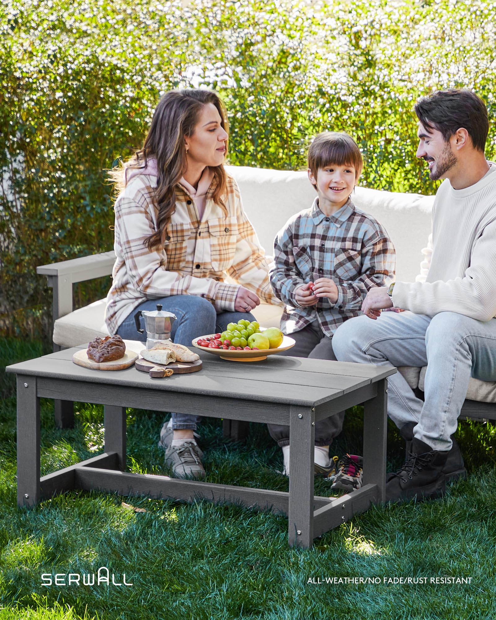 SERWALL 6-Piece HDPE All-Weather Outdoor Patio Furniture Set - Grey Sectional Couch with Cushions for Deck, Garden, Backyard & Poolside Relaxation | Durable Conversation Set for Lawn, Porch & Outdoor Living Spaces