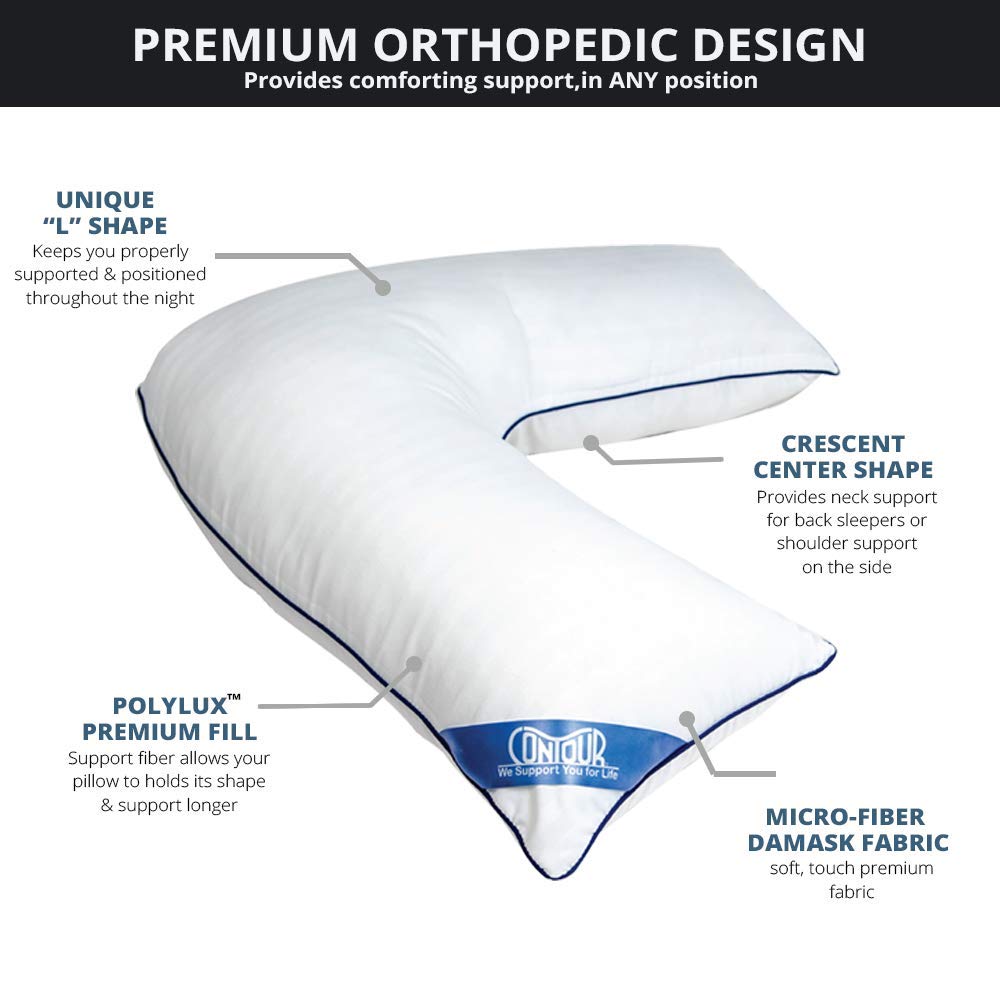 Contour L-Shaped Body Pillow for Side Sleepers - Orthopedic Support for Back, Neck & Leg Pain Relief - Perfect for Pregnancy, Reading & Relaxation in Bed