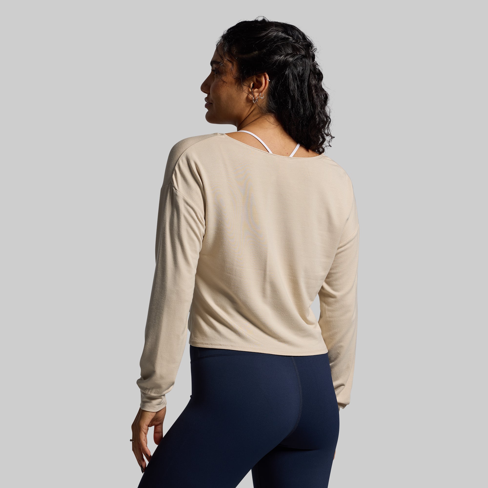 Two-Way Long Sleeve Shirt for Women - Soft Oatmeal Color - Versatile Front/Back Reversible Design - Perfect for Layering or Standalone Wear - Office, Casual & Travel Outfits