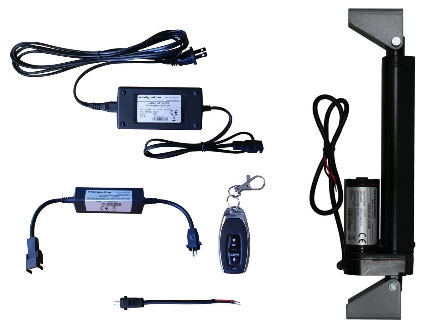 WindyNation 12V 225 lbs Heavy Duty Linear Actuator Kit with AC/DC Power Supply, Wireless Remote Control & Mounting Brackets - Perfect for RV, Marine, Automotive and Industrial Applications