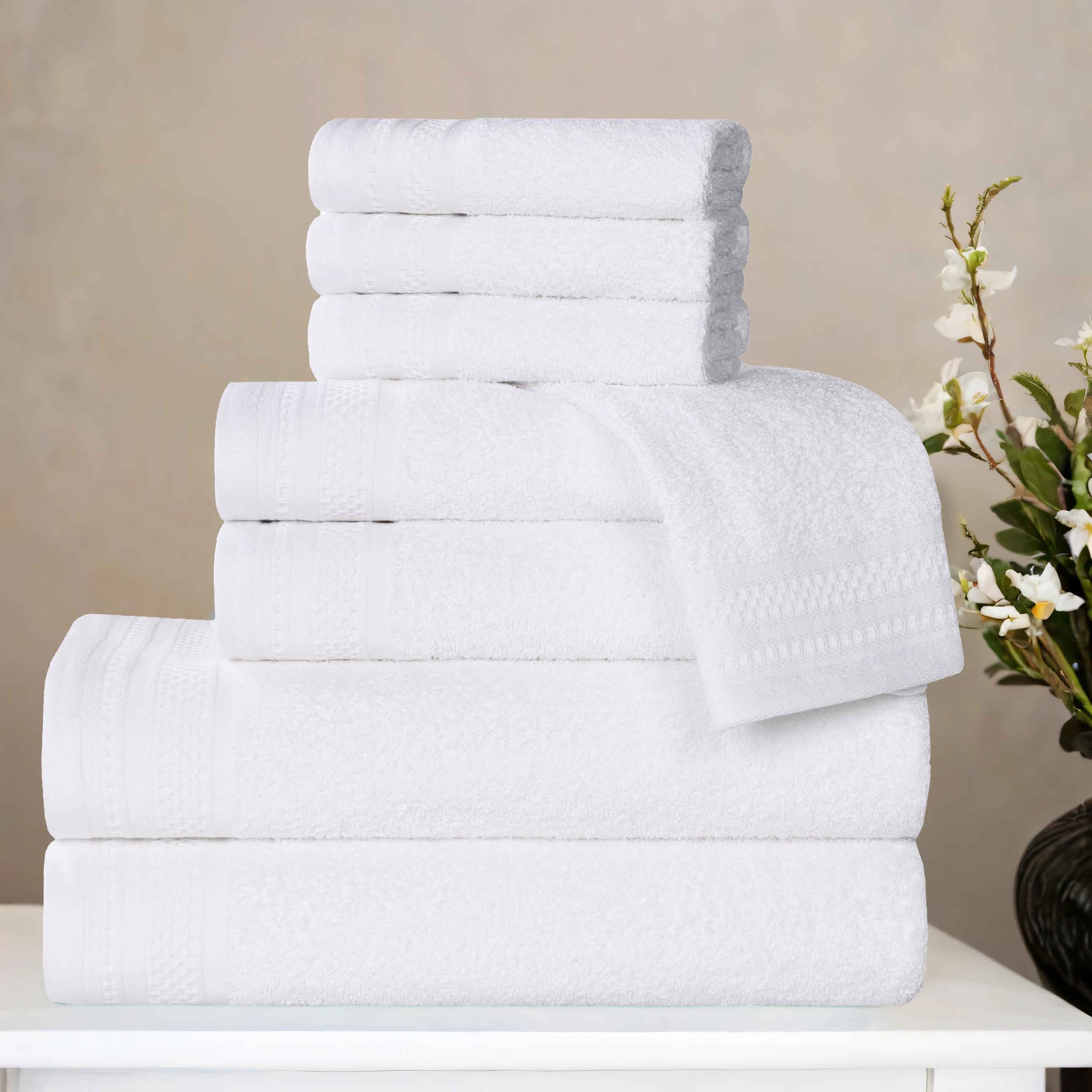 Premium Honeycomb Textured Waffle Border 8-Piece Cotton Towel Set - Ultra Soft & Absorbent Bath Towels for Spa, Guest Bathroom & Luxury Home Decor