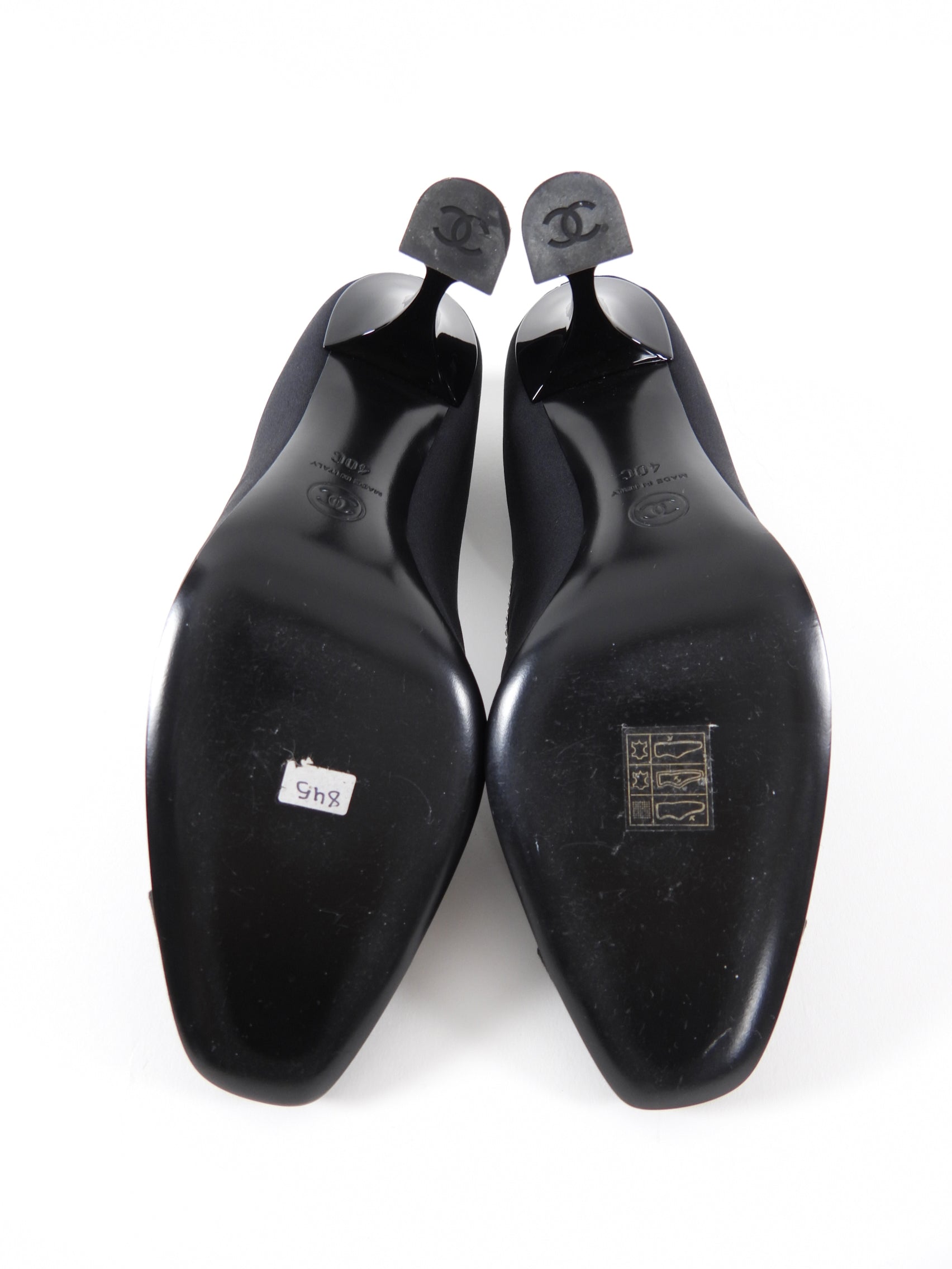 Chanel Black Fabric Pumps with Crystal Star Strass Trim - Women's Luxury High Heels Size 40C for Evening Parties & Special Occasions