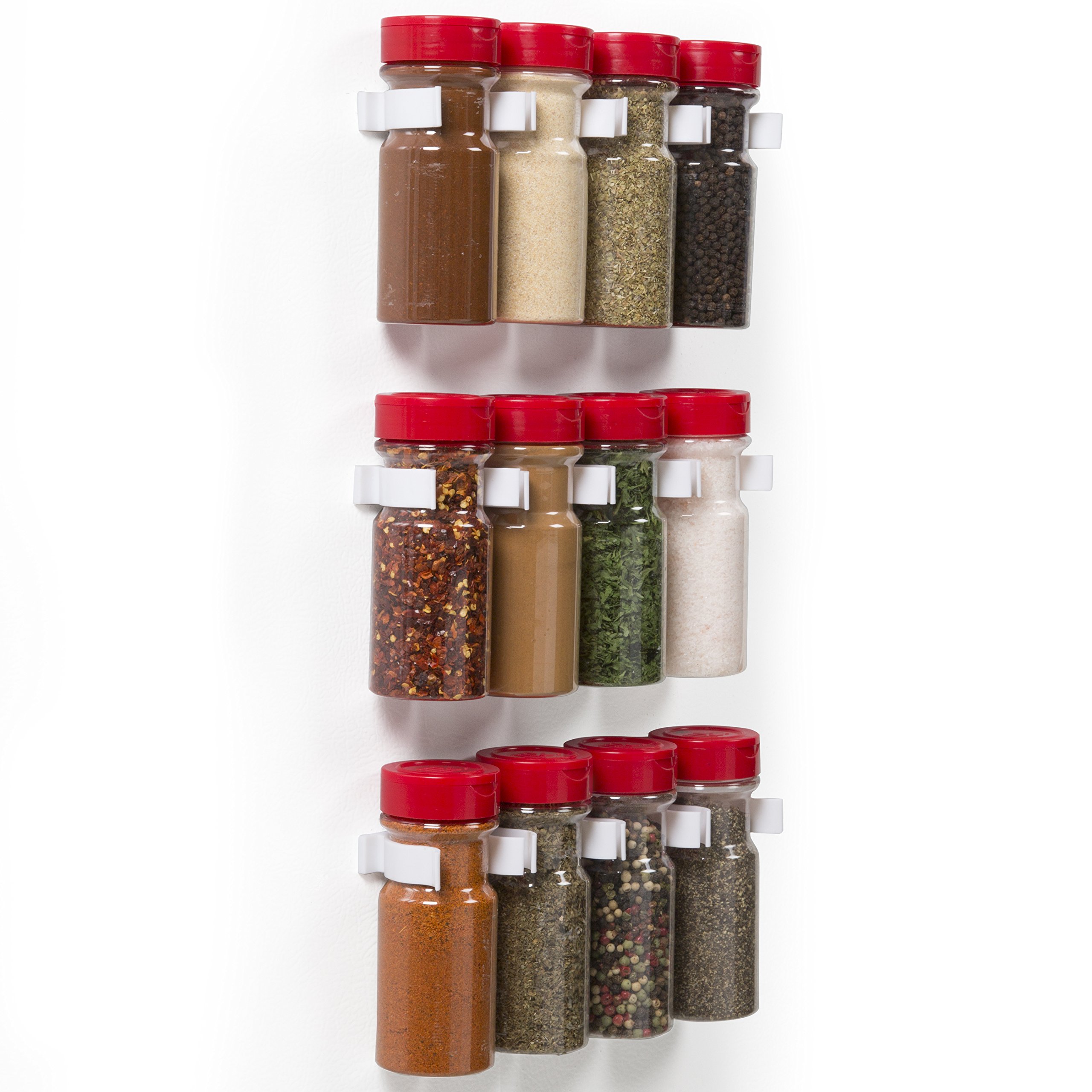 Premium Magnetic Spice Rack Organizer - Set of 4 Universal Spice Jar Gripper Clips for Kitchen Cabinet - No Screws Needed, Easy to Install & Reorganize - Perfect for Storing Spices, Seasonings & Small Jars in Pantry or Countertop