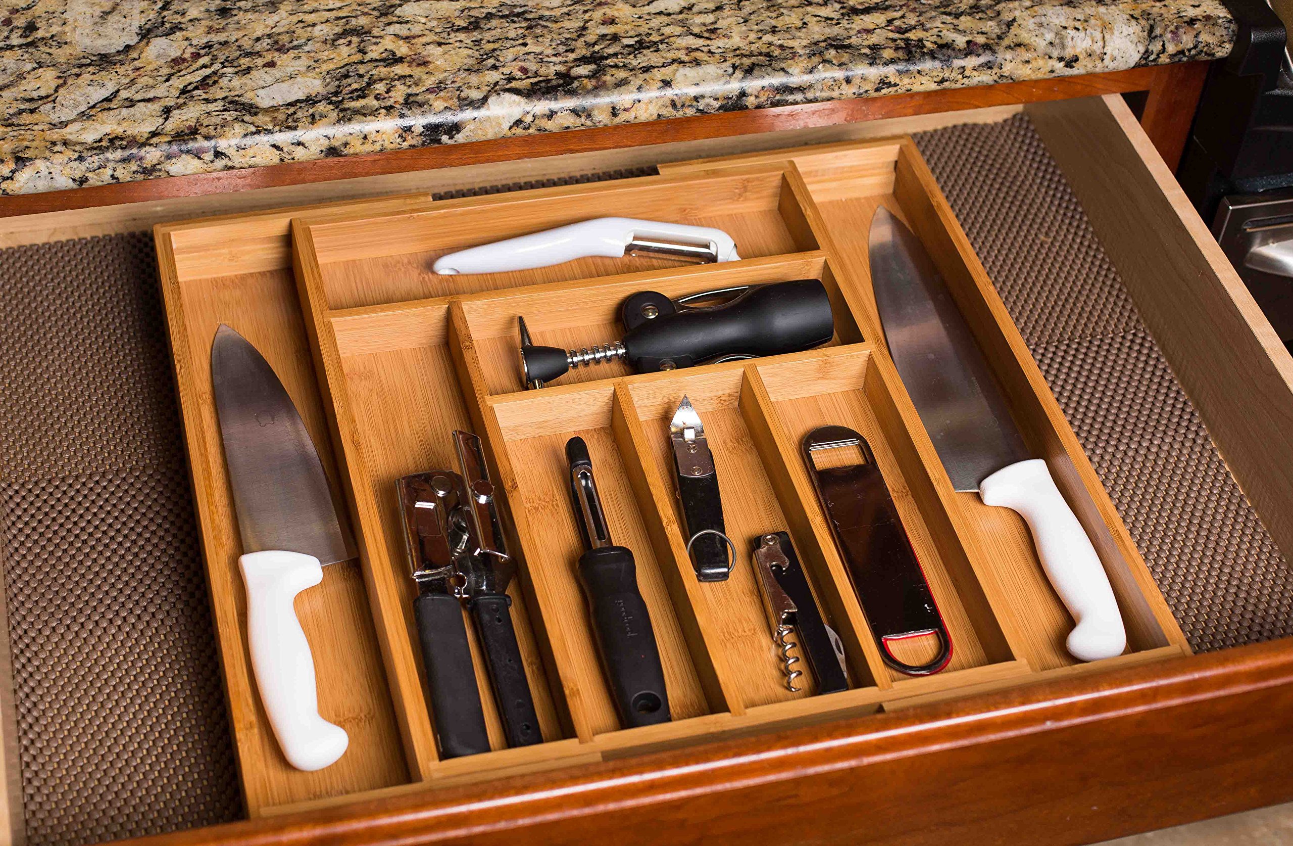 Bamboo Expandable Drawer Organizer for Utensils - 17.5 Inch Adjustable Silverware Tray for Kitchen - Natural Wood Spoon Knife Fork Holder - Perfect for Kitchen Drawer Organization & Dining Table Storage