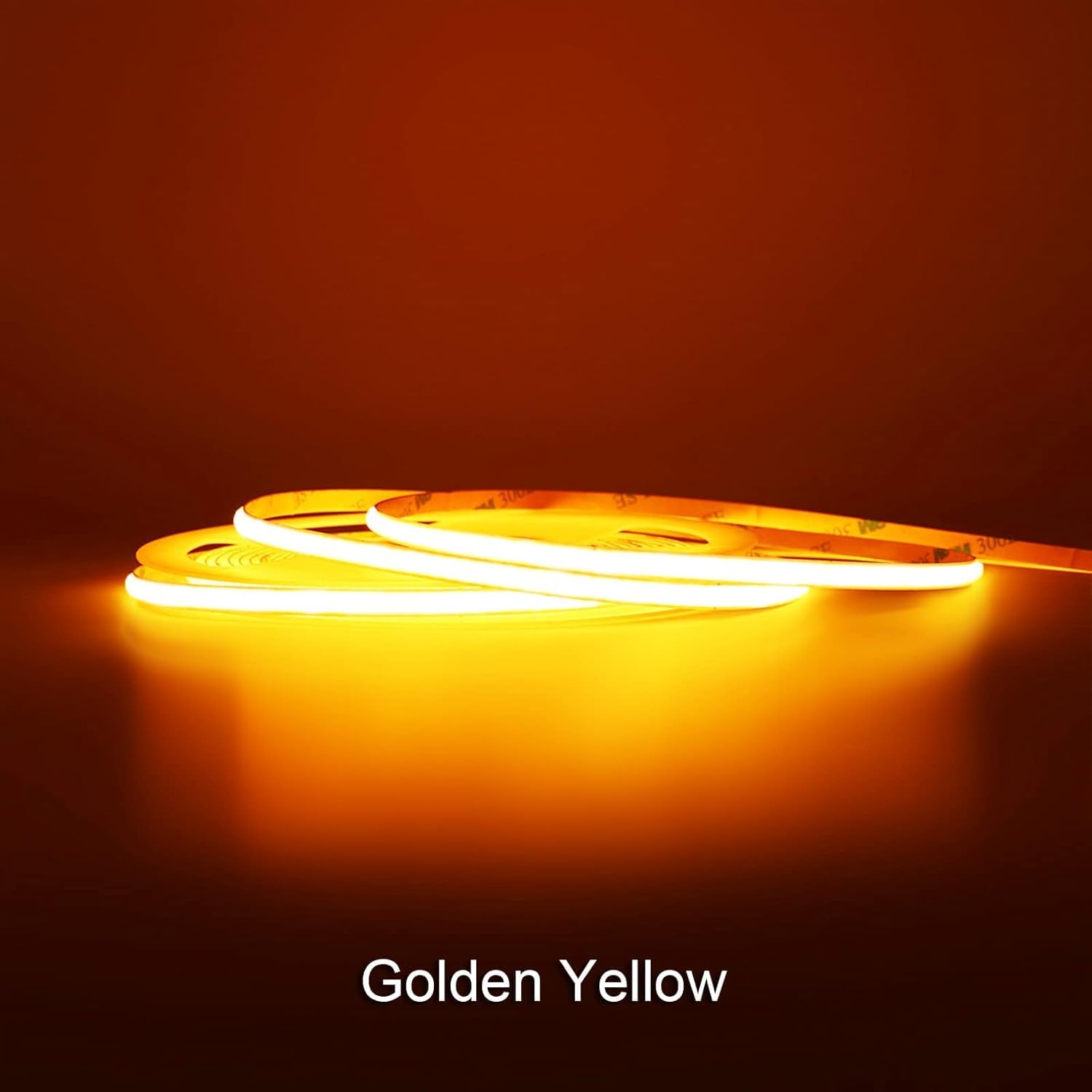 24V COB LED Strip Lights 16.4ft - Ultra Narrow 5mm Golden Yellow LED Tape with 3840 LEDs - High Brightness Dotless Dimmable Flexible Ribbon for Indoor, Hotel, Home, Christmas Decor - Perfect for Accent Lighting, Under Cabinet, Ceiling, and Party Decorations (No Power Supply)