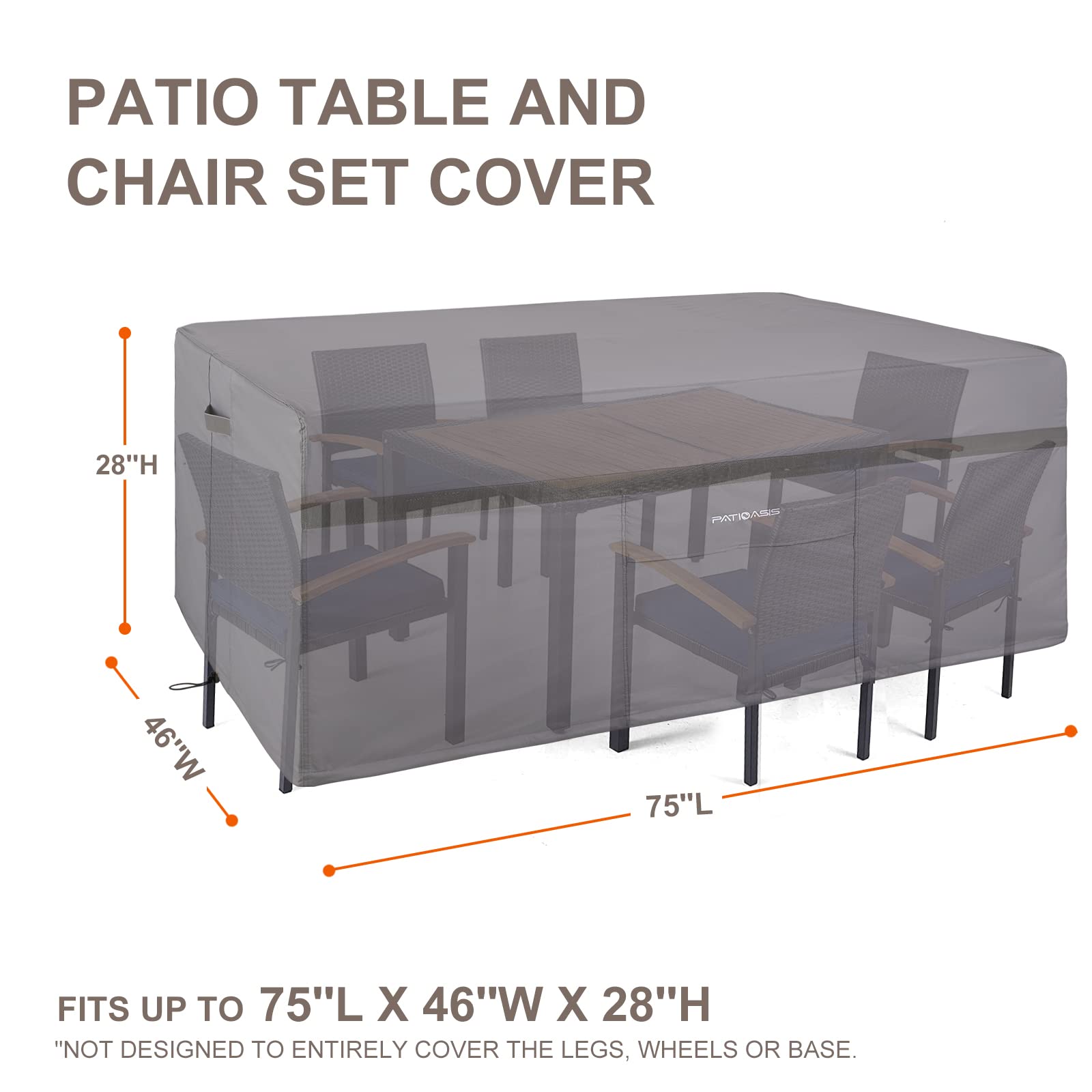 75 Inch Waterproof Outdoor Rectangle Table Cover - Grey Rectangular Patio Furniture Protector for 5-6 Chairs, 28'' Height | Windproof, Ripproof & Snowproof Dining Set Cover | Perfect for Backyard BBQs, Pool Parties & Outdoor Entertaining