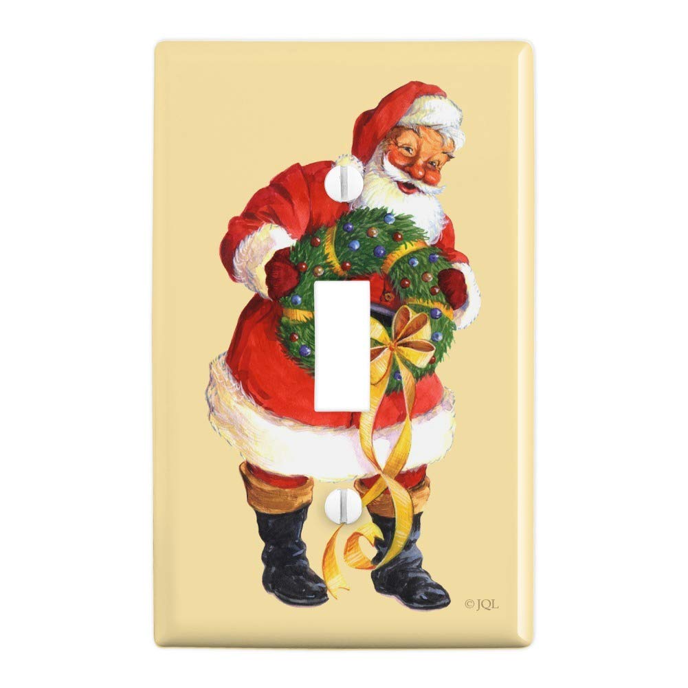Christmas Santa Holding Wreath Plastic Wall Decor Light Switch Cover - Holiday Home Decoration for Living Room, Bedroom & Office