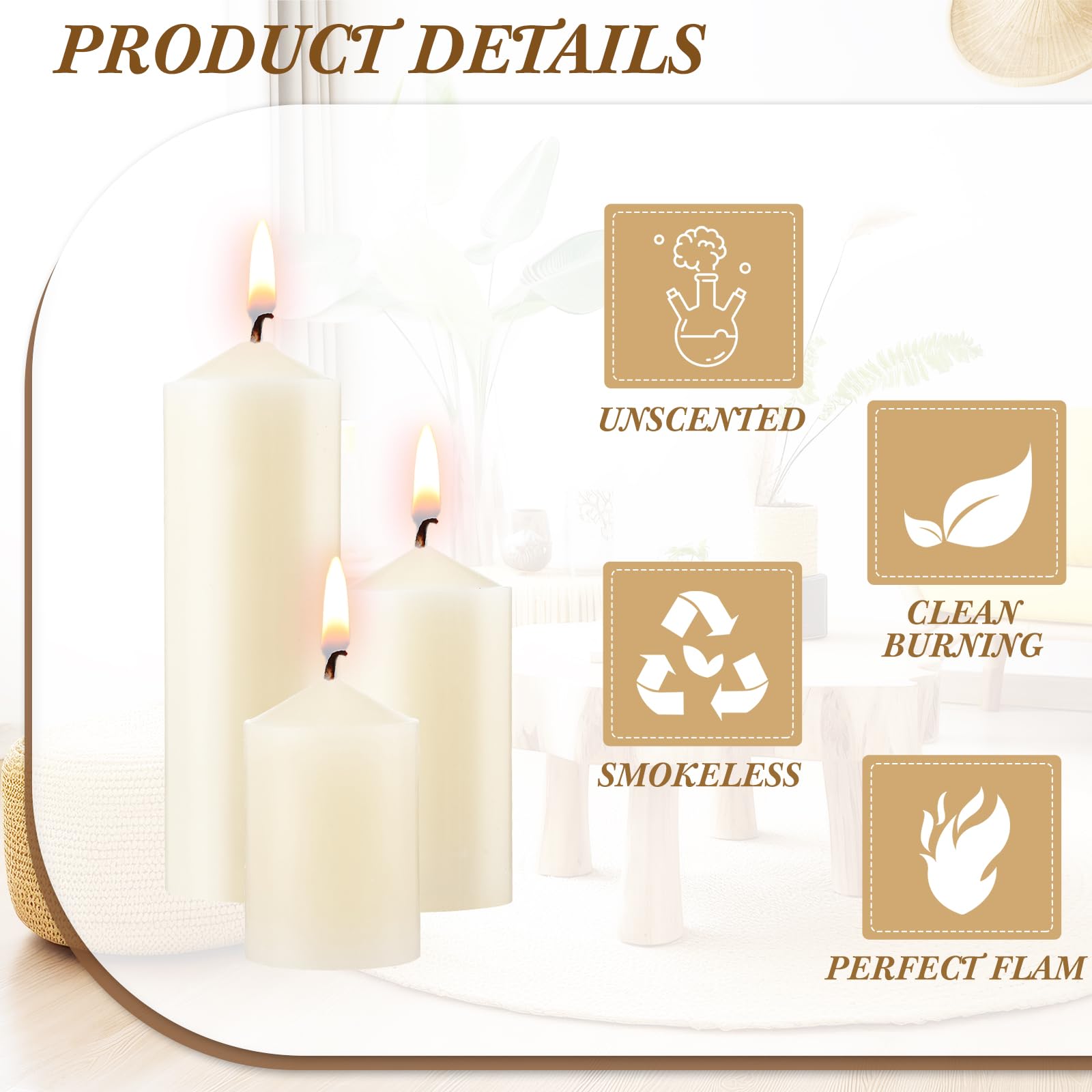 MTLEE 54-Pack Ivory Unscented Dripless Pillar Candles - Smokeless Fireplace Candles Bulk Set (2x3