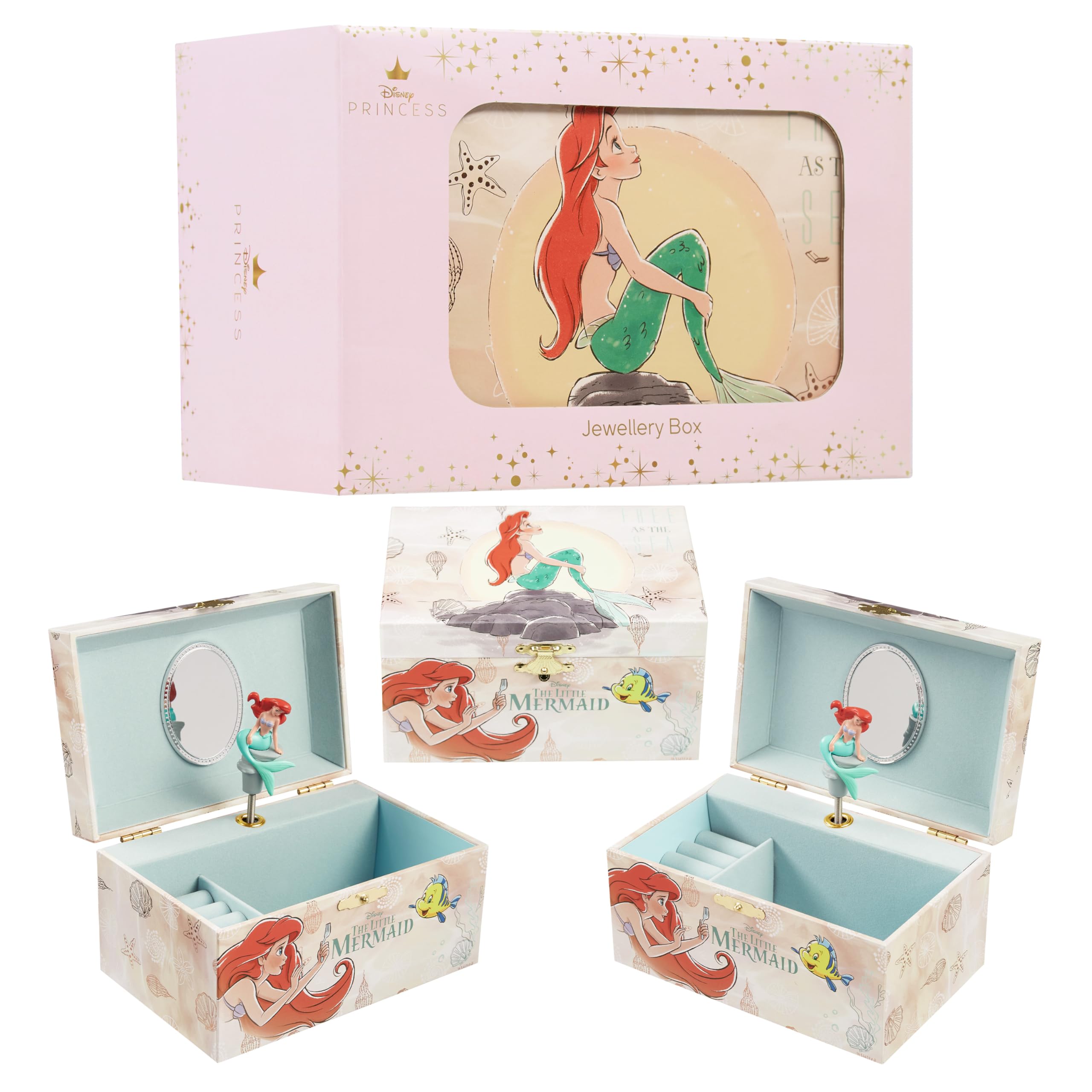 Disney Encanto Musical Jewelry Box for Girls - Princess Frozen Storage Box with Spinning Mirabel, The Little Mermaid Ariel & Elsa Music Box - Perfect Birthday Gift for Girls, Beige - Great for Bedroom Decor, Jewelry Organization & Disney Fan Collections