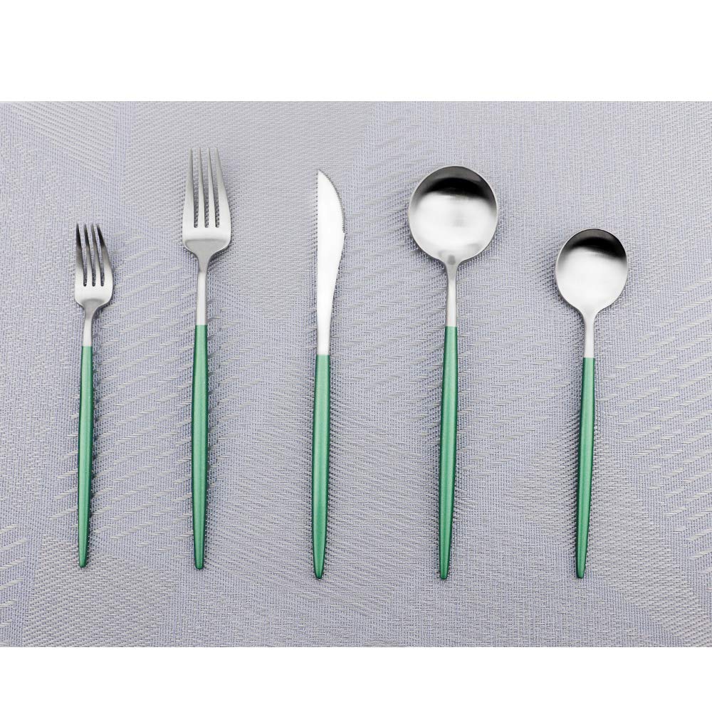 Premium 20-Piece Stainless Steel Flatware Set - 18/10 Rust-Proof Silverware for 4 - Matte Finish with Green Handle - Elegant Tableware for Home, Kitchen, Restaurant & Hotel Use - Perfect for Dinner Parties, Weddings & Everyday Dining