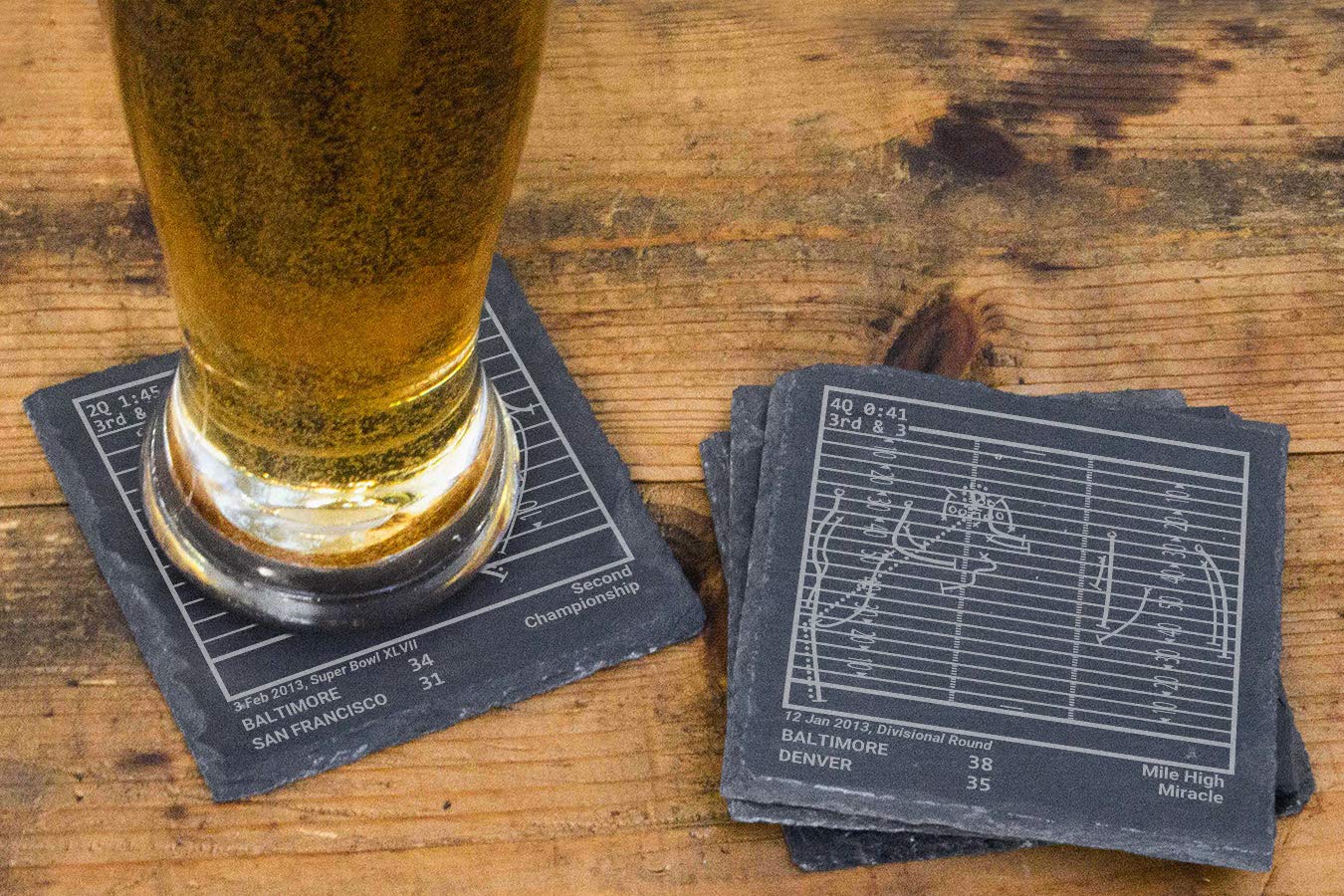 Baltimore Ravens Coasters Set of 4 - Greatest Plays Slate Drink Coasters | Perfect Ravens Gifts for Men, Sports Fans & Football Enthusiasts | Ideal for Game Day, Man Cave & Office Decor