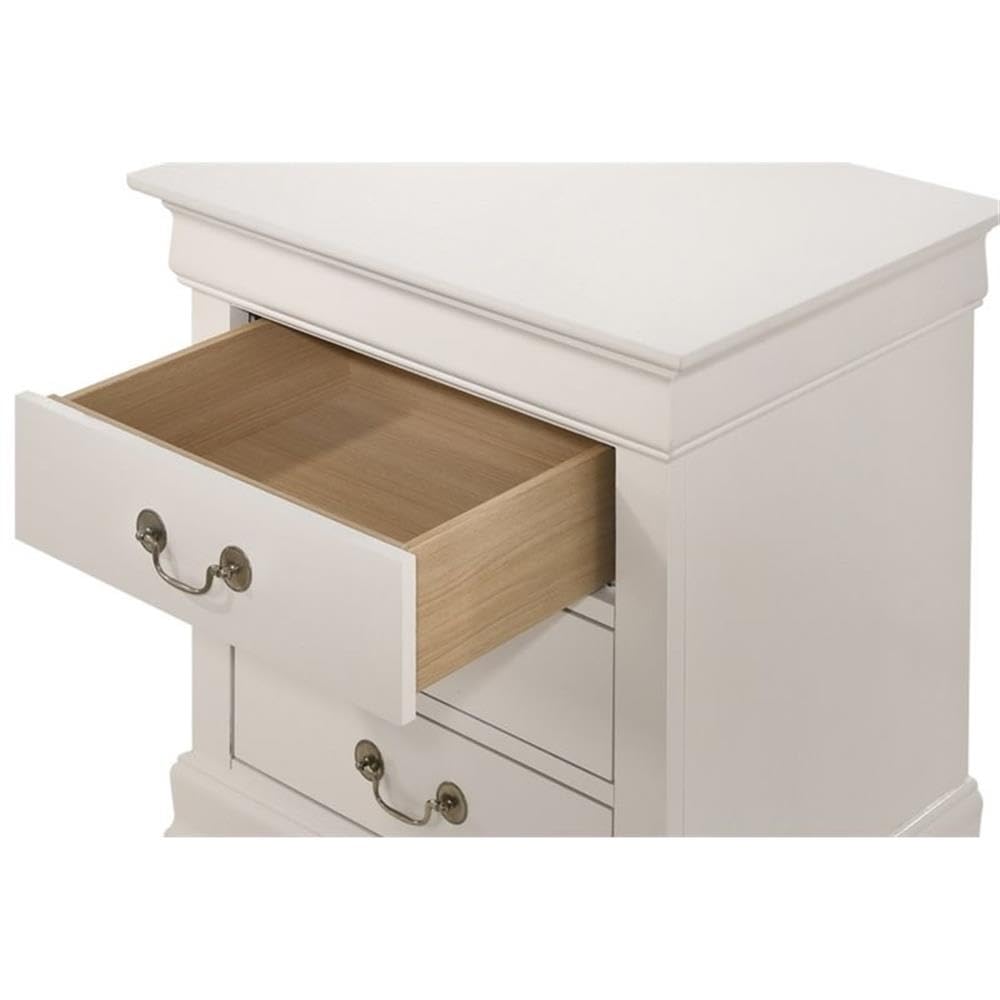 White Louis Phillipe 3-Drawer Nightstand by Glory Furniture - Elegant Bedside Table for Bedroom, Guest Room & Nursery Storage
