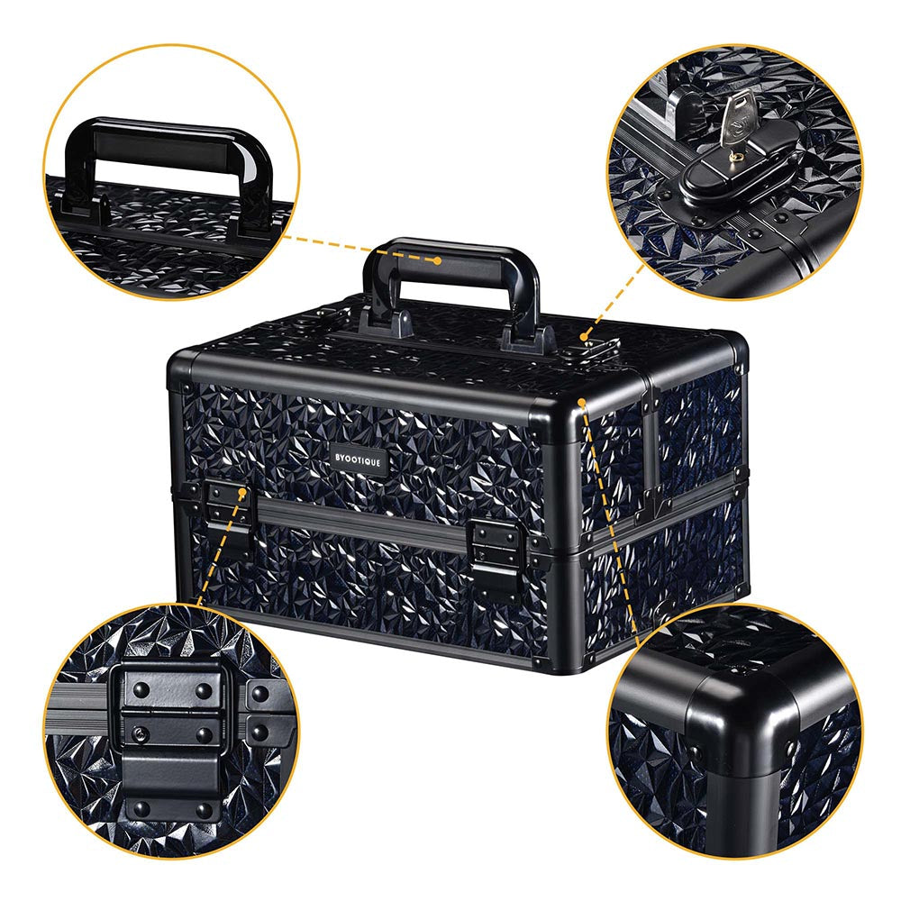 4-in-1 Rolling Makeup Case with Wheels - Large Cosmetic Organizer Travel Case for Makeup Artists & Professionals (Black) | Perfect for Salon, Travel & Mobile Beauty Services