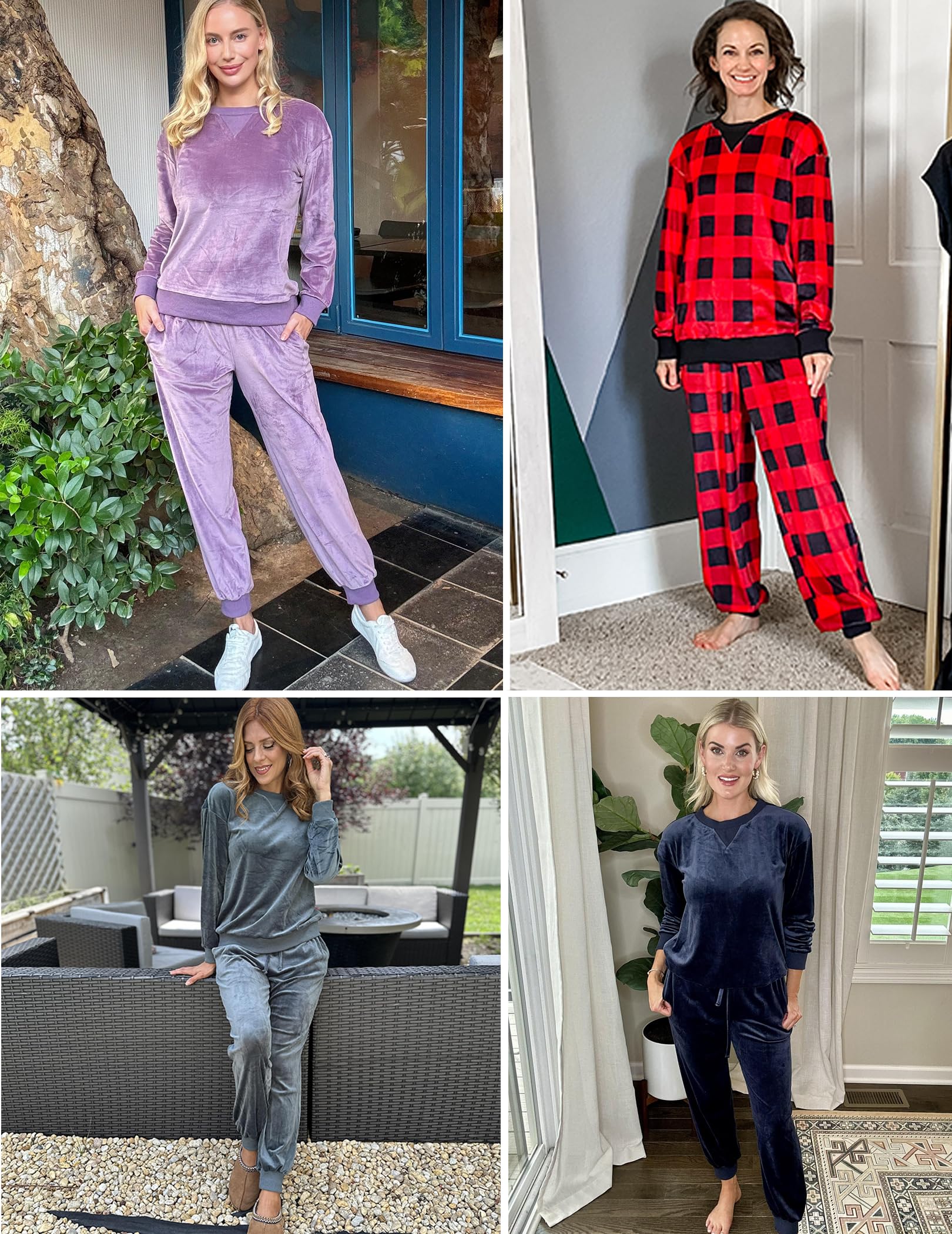 Ekouaer Women's Velvet Pajama Set - Soft Long Sleeve Jogger Sleepwear & Lounge Pants 2-Piece Outfit for Winter, Cozy Home Wear & Sleep Comfort