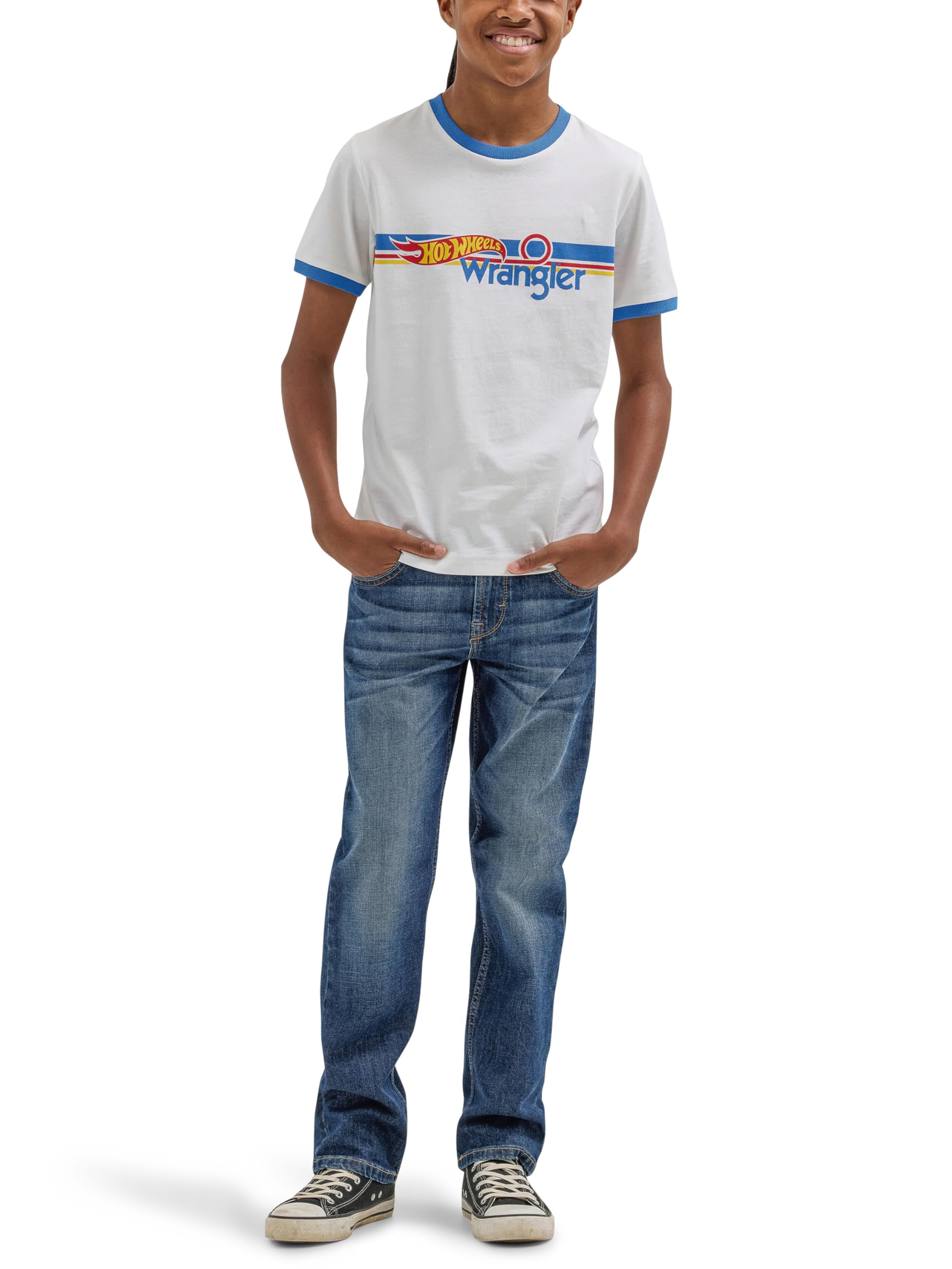 Wrangler Boys' X Hot Wheels Youth Ringer Tee - Cool Graphic T-Shirt for Kids & Teens - Perfect for Playdates, Birthday Parties & Casual Outfits