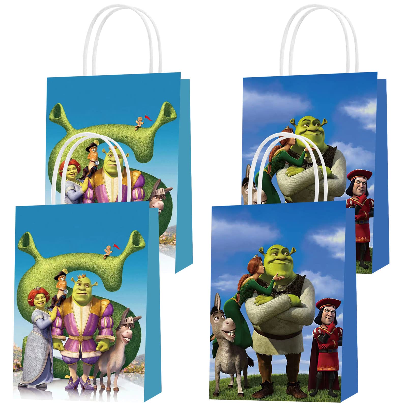 16 Pcs Shrek 2 Party Favor Bags with Handles - 2 Styles Green Ogre Themed Gift Bags for Birthday Party Decorations, Candy Goodie Bags, Halloween & Movie Night Supplies - Perfect for Kids Birthday Parties, Themed Events & Shrek Movie Nights