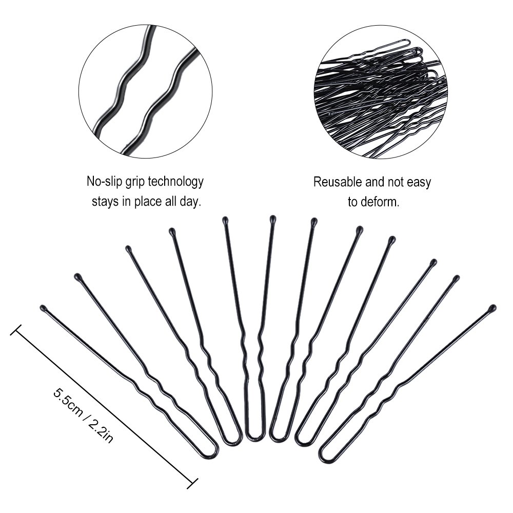 300Pcs Black U-Shape Bobby Pins for Women - No Slip Grip Hair Clips (5.5cm) - Perfect for Updos, Braids, and Securing Hair Extensions - POOWE