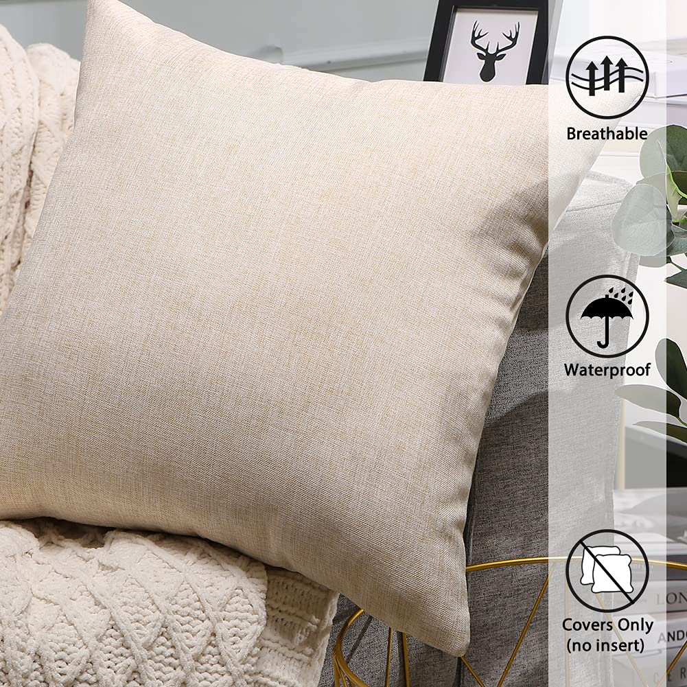 OTOSTAR 2-Pack Waterproof Outdoor & Indoor Throw Pillow Covers 18x18 Inch - Square Decorative Pillow Cases for Sofa, Couch, Patio, Garden, Tent & Park - All-Weather Beige Home Decor Accent Pillows