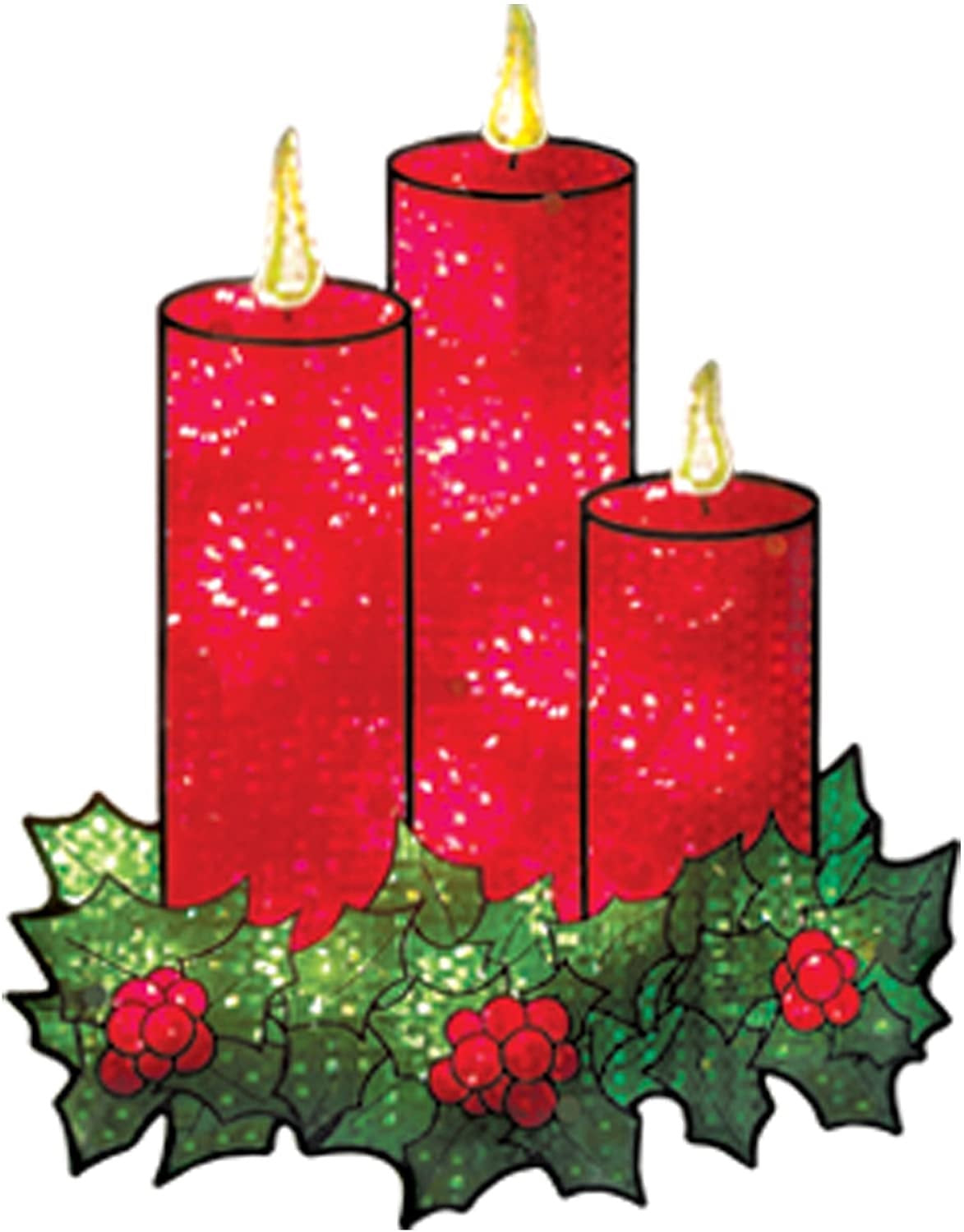 16 Pack LED Holographic Flameless Candles with Holly Christmas Window Silhouette Decor - Perfect for Holiday Home Decor, Christmas Tree, Mantel & Table Centerpiece