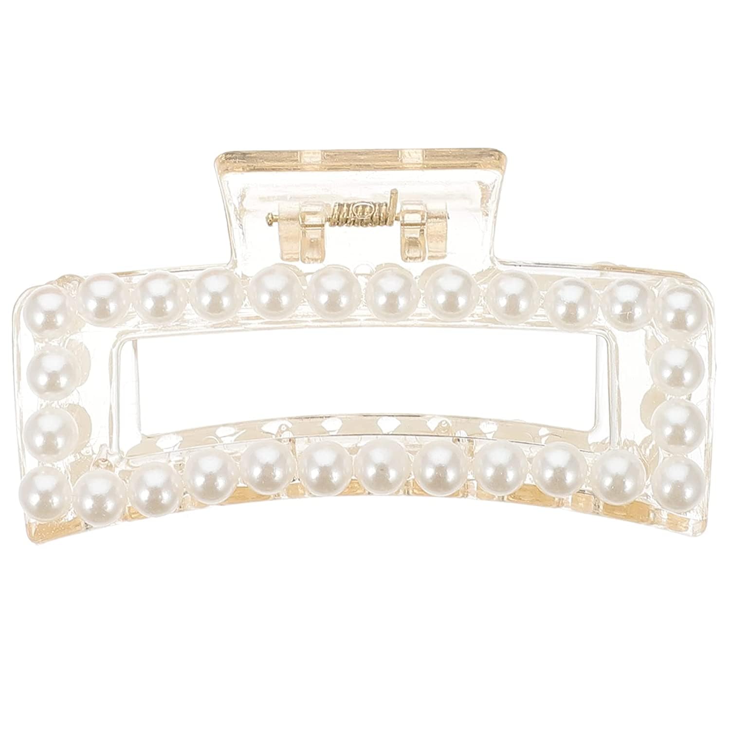 Bakefy 2-Pack Pearl Hair Claw Clips - Square Jaw Hair Clips with Simple Pearl Design for Women & Girls - Perfect for Updos, Ponytails & Everyday Hairstyles