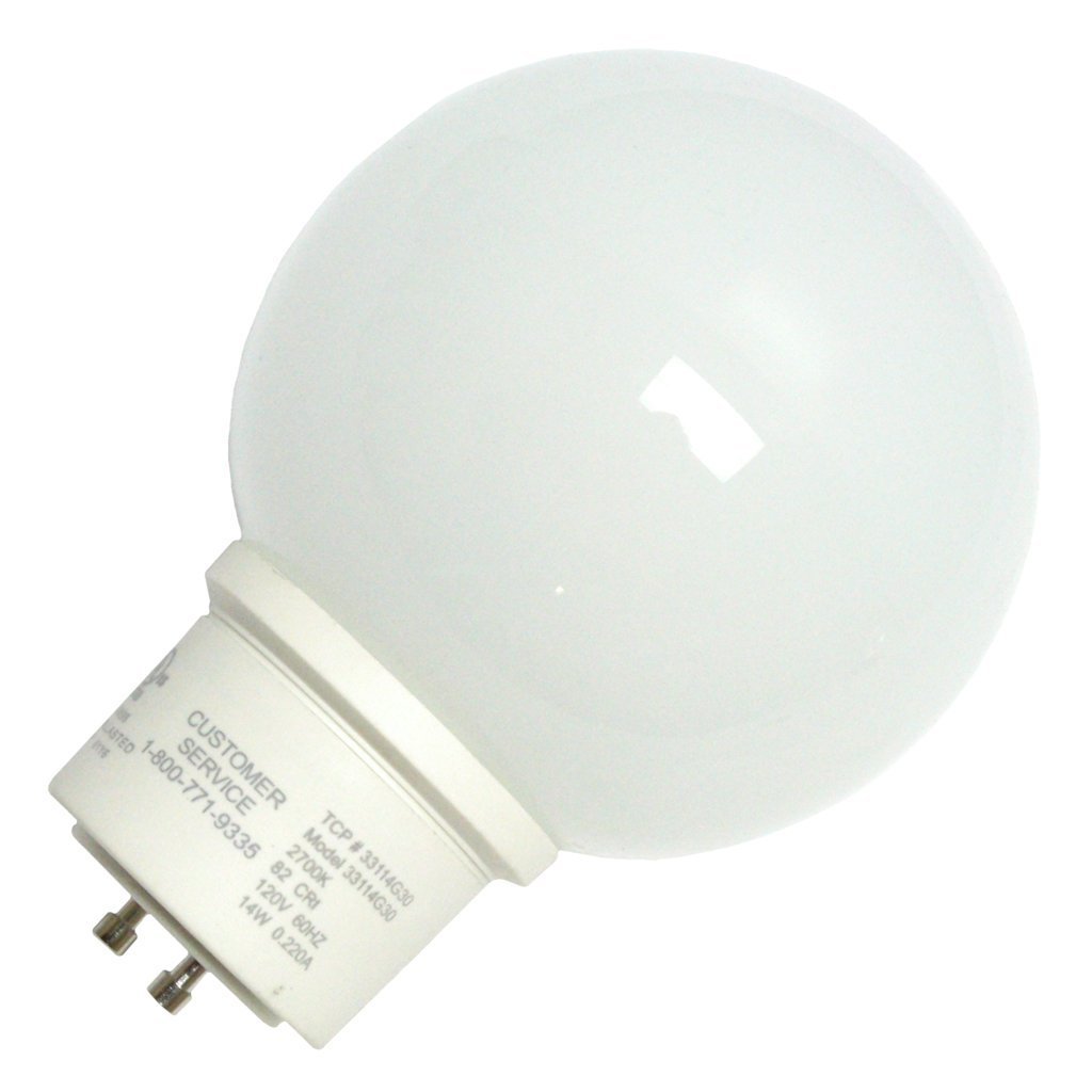 12-Pack TCP 33114G30 14W 2700K GU24 Base Covered CFL G30 Globe Light Bulbs (60W Equivalent) - Energy Efficient Warm White Light Bulbs for Home, Office, Commercial Spaces - Perfect for Lamps, Ceiling Fixtures, and Decorative Lighting