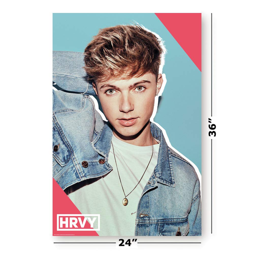 HRVY Music Poster - Pin-Up Style in Jeans Jacket - 24x36 Inches Wall Art with Black Poster Hanger - Perfect for Bedroom, Dorm & Music Fan Decor