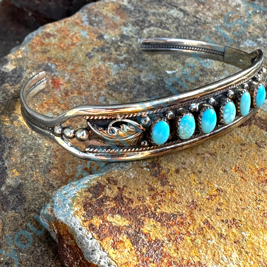 Authentic Sterling Silver Navajo Turquoise Row Bracelet for Women | Handmade Native American Jewelry | Perfect for Boho, Western & Everyday Wear