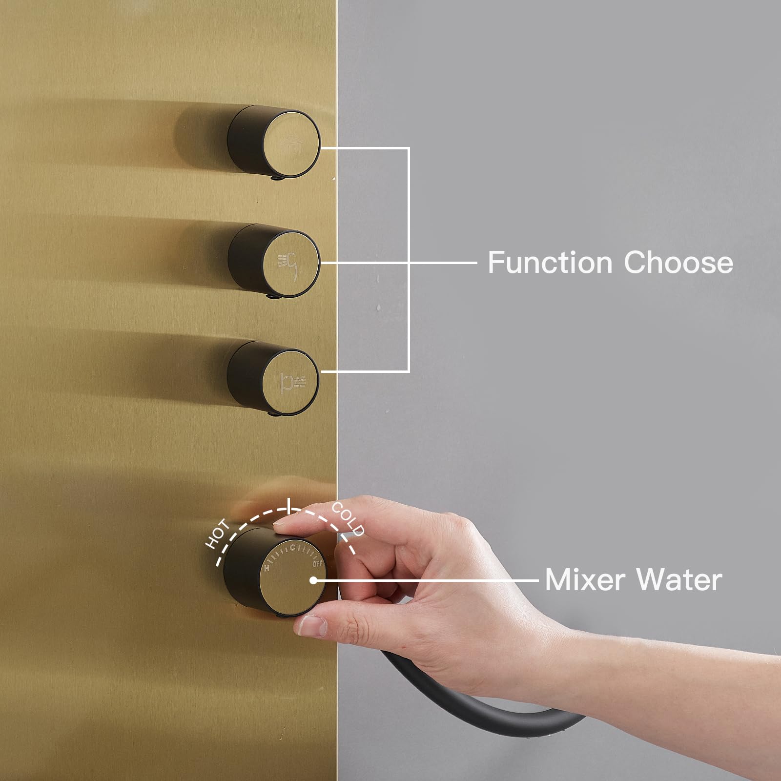BWE 3-in-1 Stainless Steel Shower Panel Tower System with Rainfall Shower Head, Handheld Shower & Body Jets - Brushed Gold Finish | Perfect for Luxury Bathrooms, Spa-Like Experience & Modern Home Upgrades