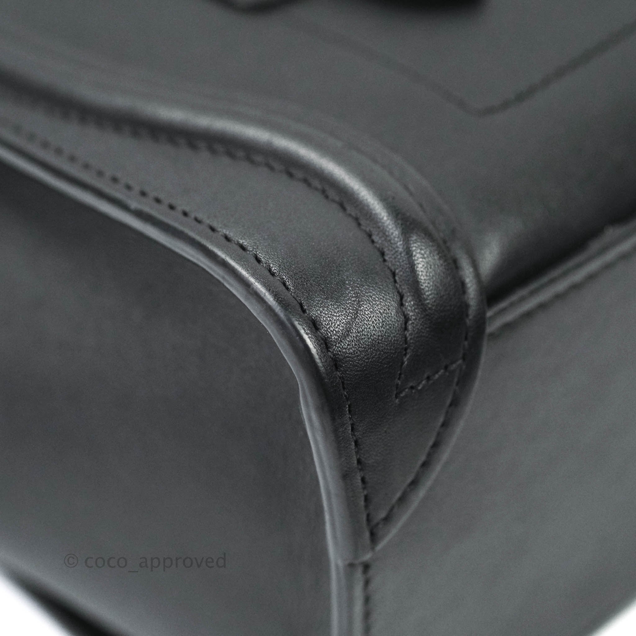 Celine Nano Luggage Bag in Black Calfskin Leather with Antique Gold Hardware - Perfect for Work, Travel & Everyday Luxury
