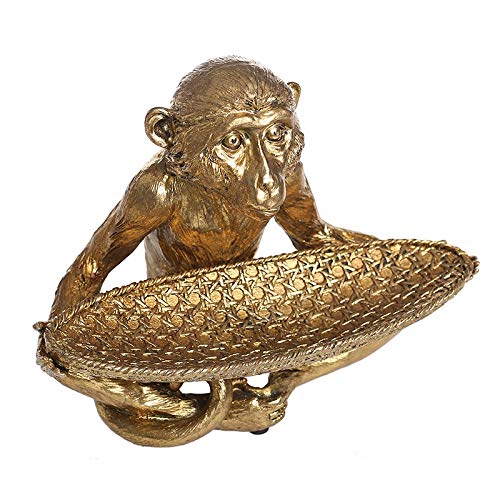 Elegant Gold-Finished Resin Monkey Statue with Woven Basket Tray - Home Decor Organizer for Potpourri, Fruits, Snacks, Keys & Jewelry | Perfect for Living Room, Bedroom & Office Decor