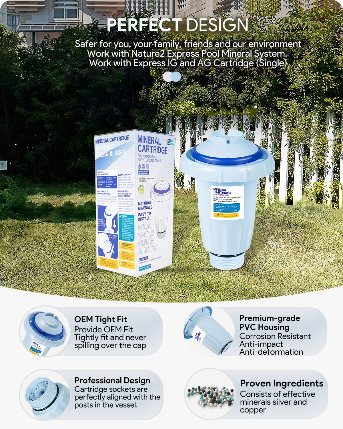 Nature2 Express Mineral Cartridge W28175 Replacement for Pool System - Compatible with In-Ground & Above-Ground Pools up to 30,000 Gallons (Fits W20171, W20080, W26775) - Keep Your Pool Clean & Healthy Year-Round