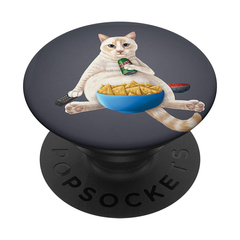 Flame Point Siamese Cat PopSockets Swappable PopGrip - White Cat Design with Soda & Snacks | Perfect for Phone Cases, Tablets & Laptops - Cute Gift for Cat Lovers