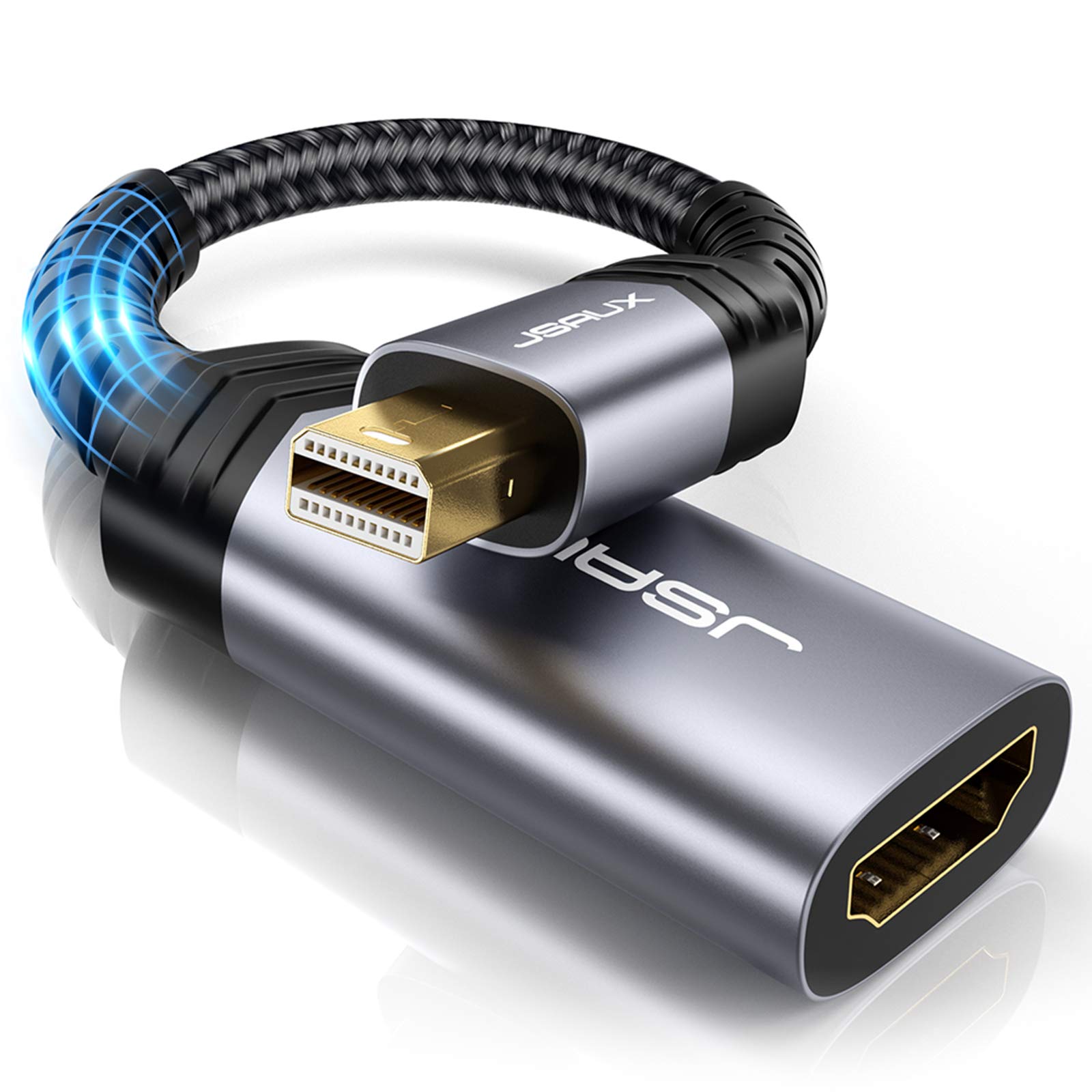 JSAUX Mini DisplayPort to HDMI Adapter - Aluminum Nylon Braided Thunderbolt to HDMI Converter for MacBook Pro/Air, Surface Pro/Dock - 4K@60Hz Video Output for Monitor, Projector, HDTV - Home Office & Entertainment Setup (Space Gray)