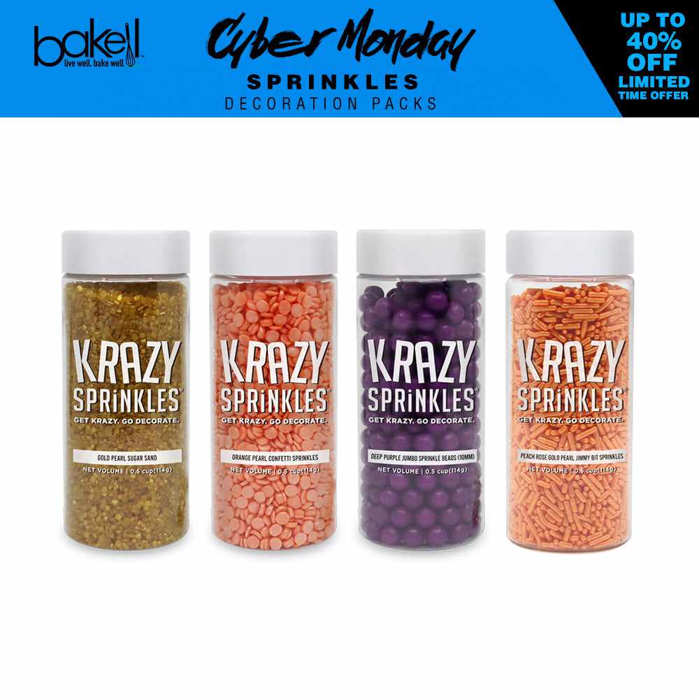 Cyber Monday Krazy Sprinkles Combo Pack B (4 PC Set) - Colorful Sprinkles for Baking, Cupcake Decorating & Dessert Topping - Perfect for Cakes, Cookies & DIY Sweet Treats