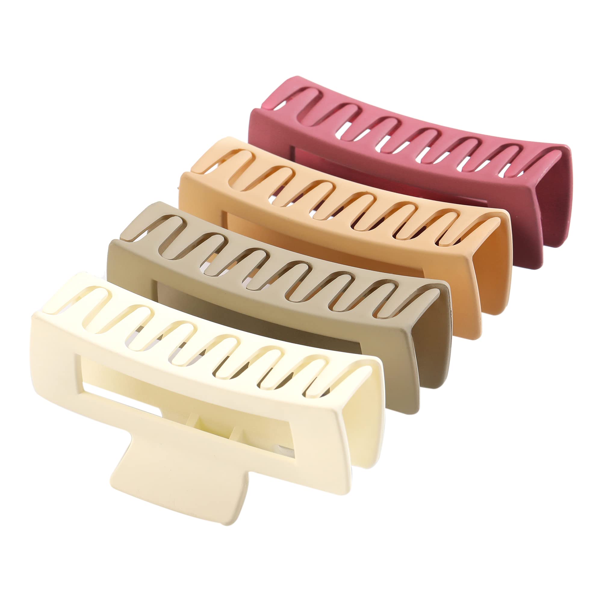 Women's Large Rectangular High Elasticity Claw Hair Clips 4PCS - Non-Slip Hair Claw Clips for Thin & Thick Hair - Fashion Hair Accessories for Women & Girls - Perfect for Work, School & Daily Styling