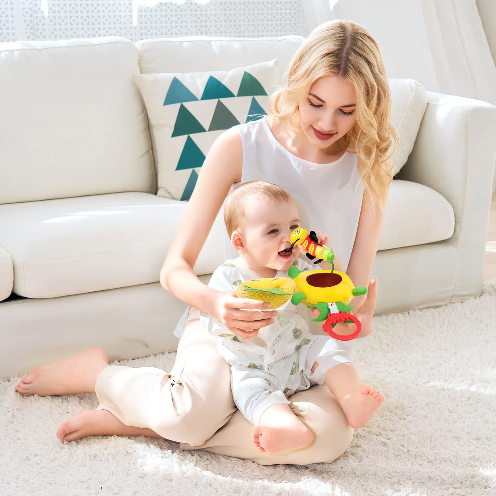 Jollybaby Soft Plush Pineapple Rattle Toy with Mirror for Newborns 0-12 Months - Montessori Sensory Baby Toy for Stroller, Car Seat & Crib - Perfect Infant Shower Gift for Boys & Girls - Great for Early Learning and Playtime