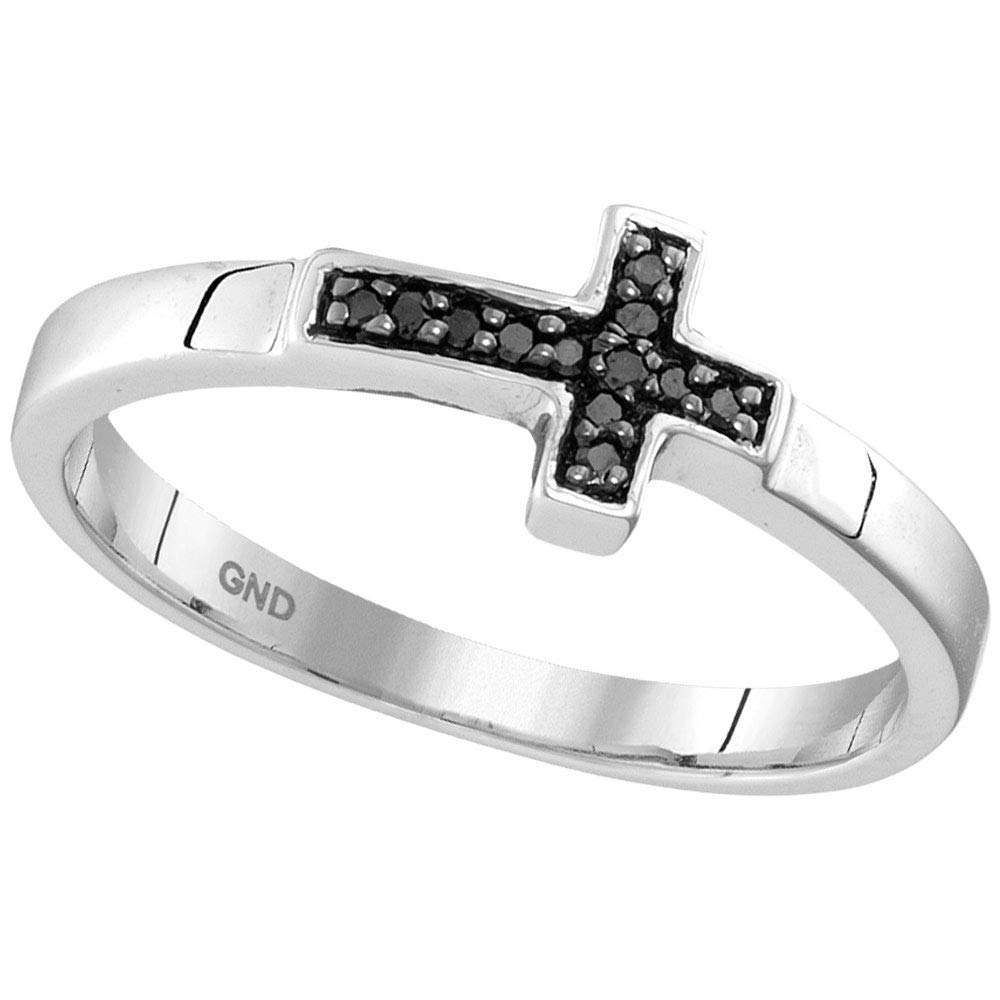 Dazzlingrock Sterling Silver Women's Round Black Enhanced Diamond Cross Band Ring 1/20 CTW - Elegant Jewelry for Everyday Wear, Gift for Her, Wedding, Anniversary & Special Occasions