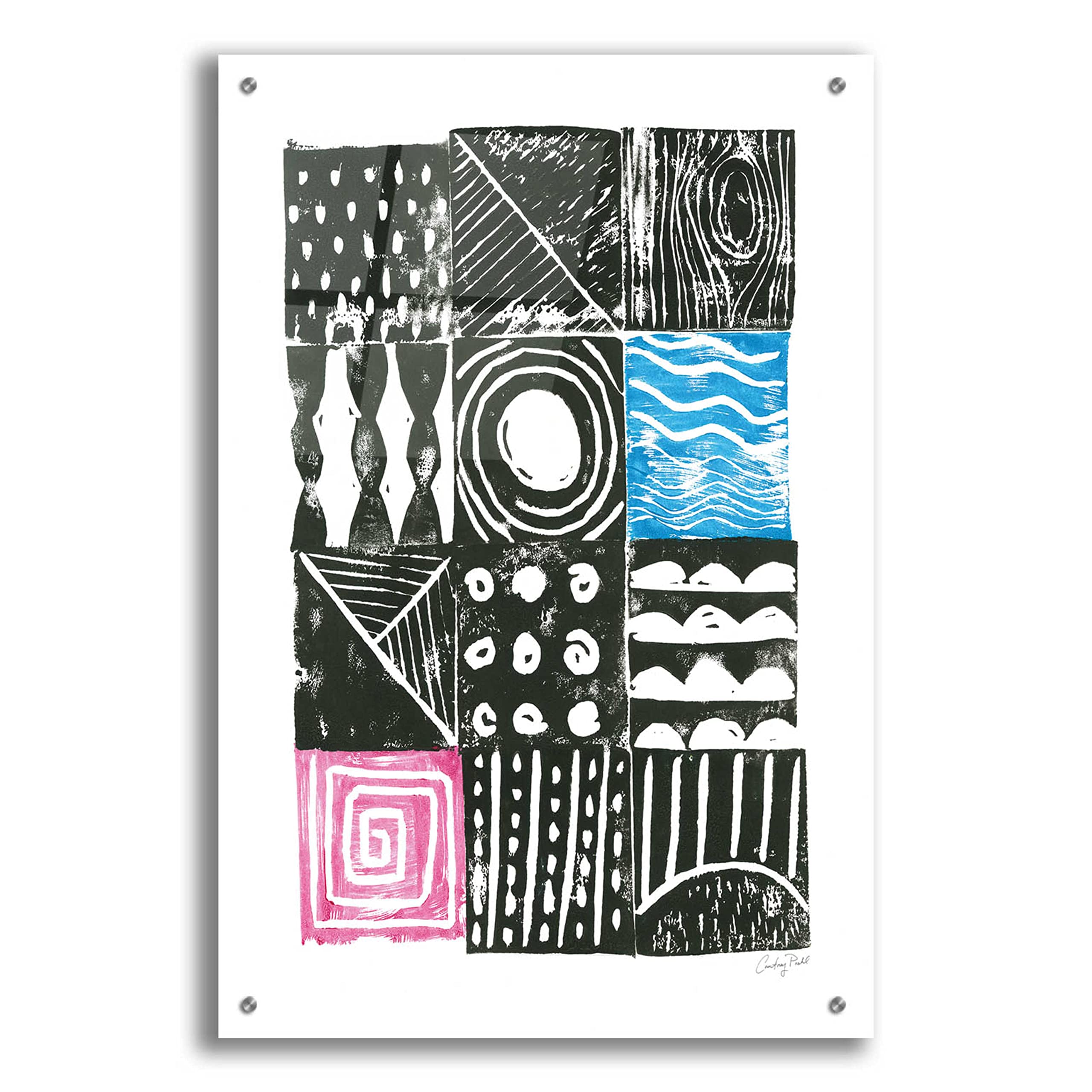 Courtney Prahl Block Print I Acrylic Glass Wall Art - 24x36 Inches Modern Abstract Painting for Living Room, Bedroom & Office Decor